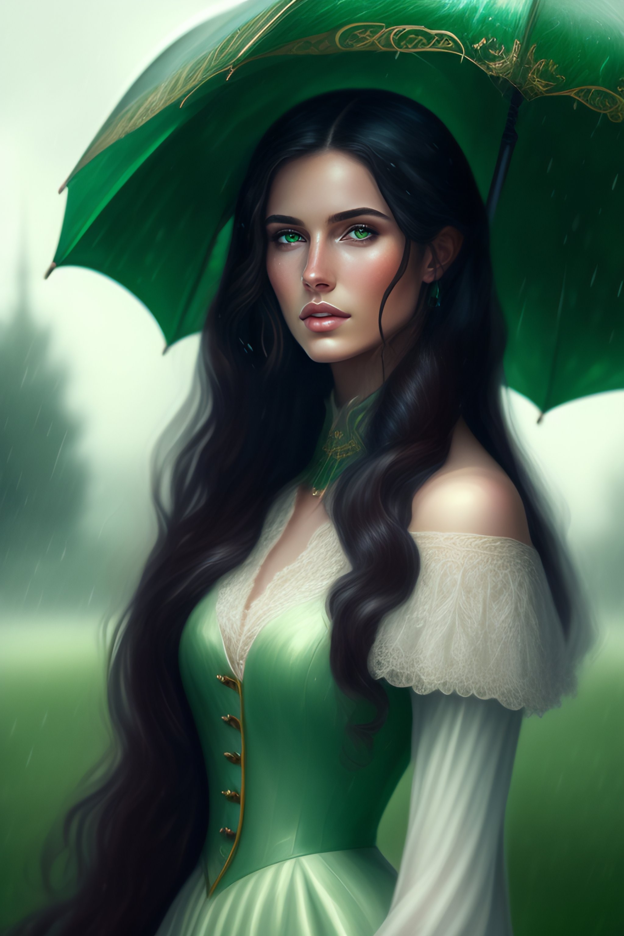 Lexica Beautiful Detailed Portrait Of A Young Woman With Long Dark Hair Emerald Green Eyes 5218