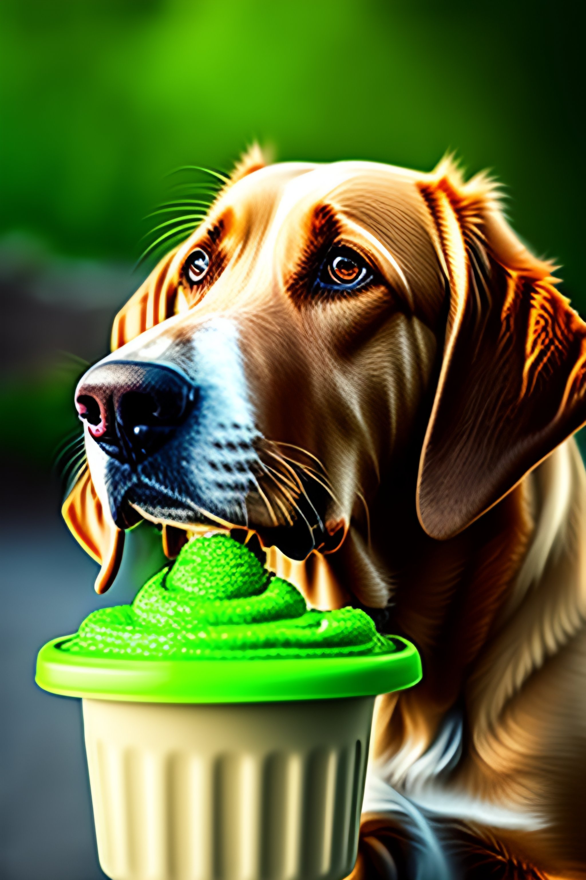 Lexica Green Labrador eating ice cream