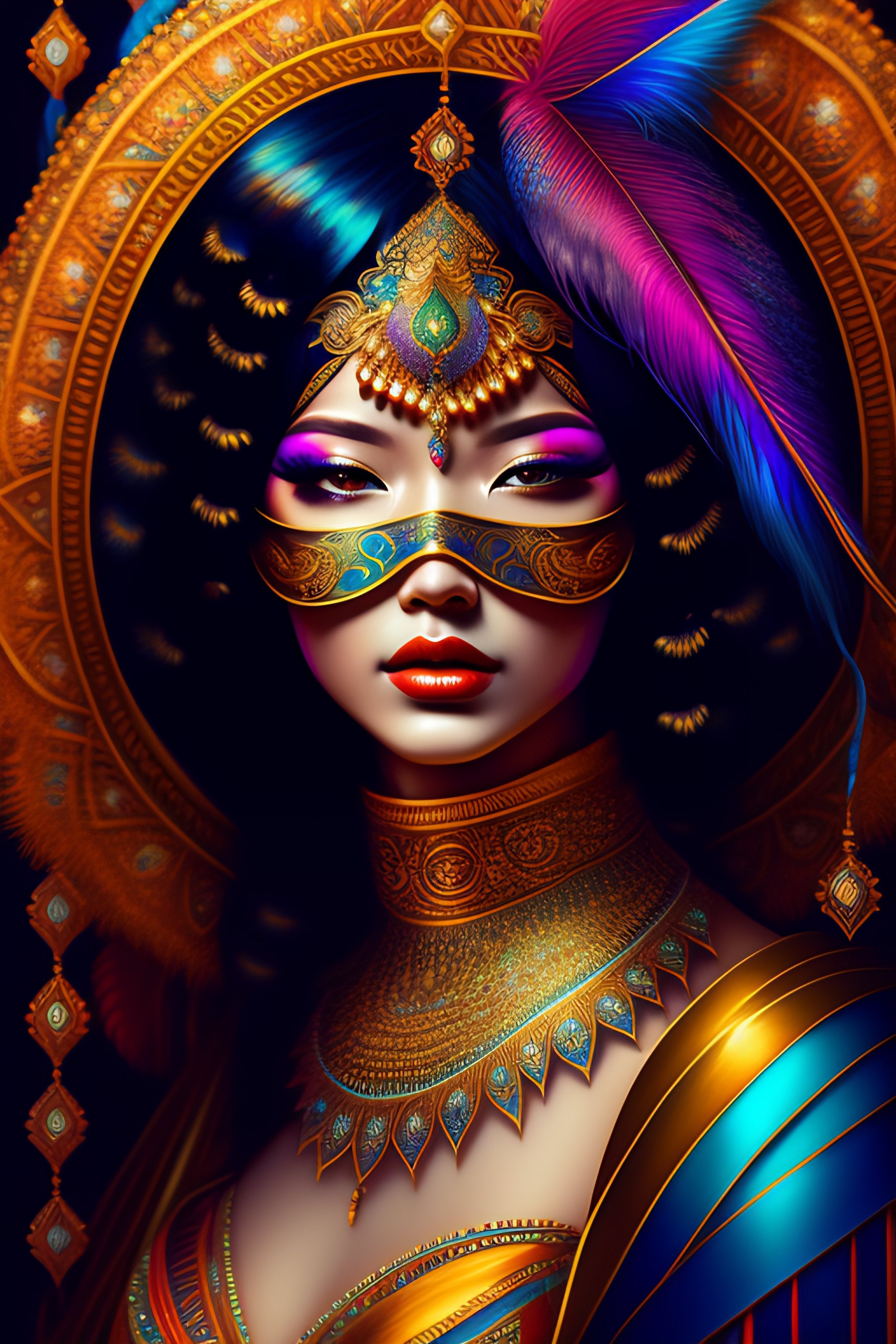 Lexica - Centered detailed portrait of a masked woman wearing a ...