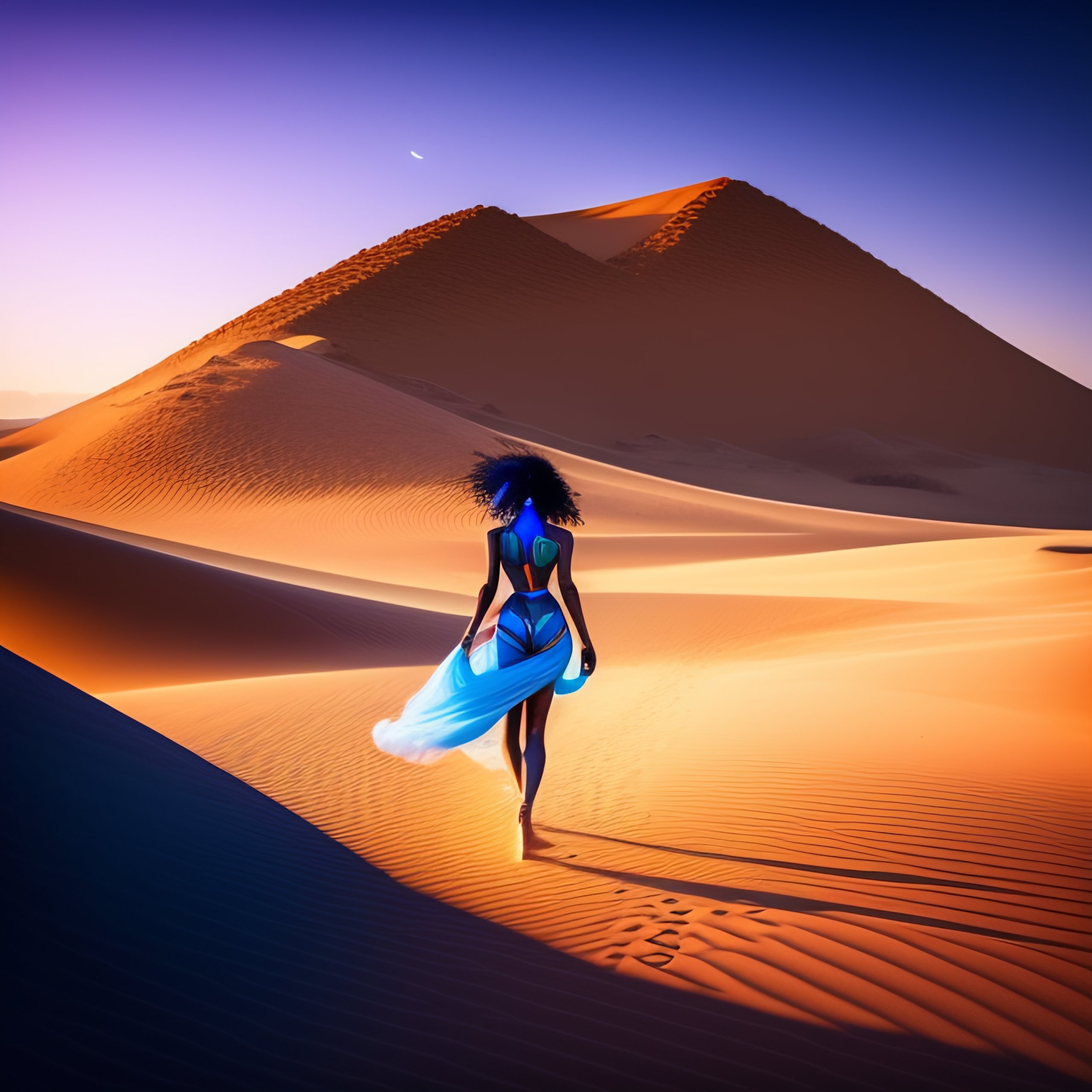 Lexica Lovely Alien Women With Blue Skin Has A Desert Journey With Footprints In The Sand 