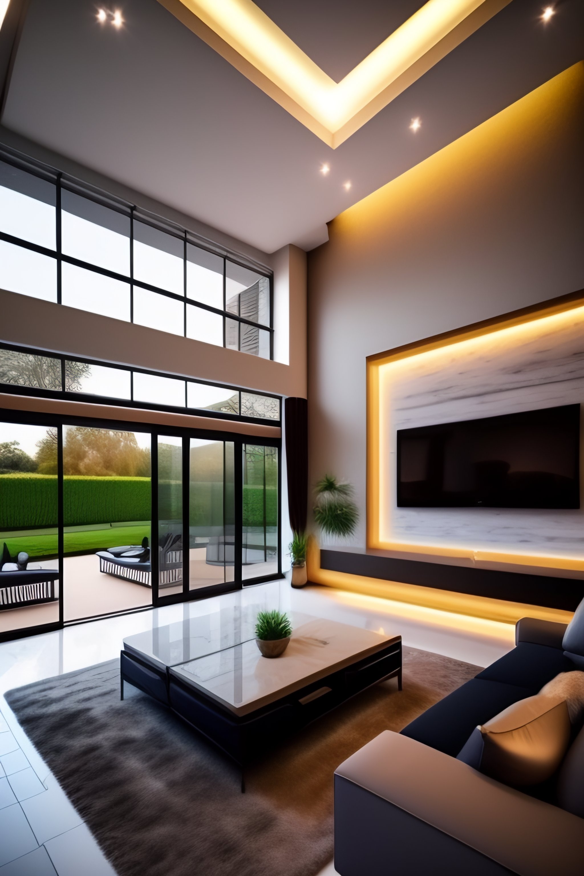 Lexica - Beutiful living room with double ceiling height