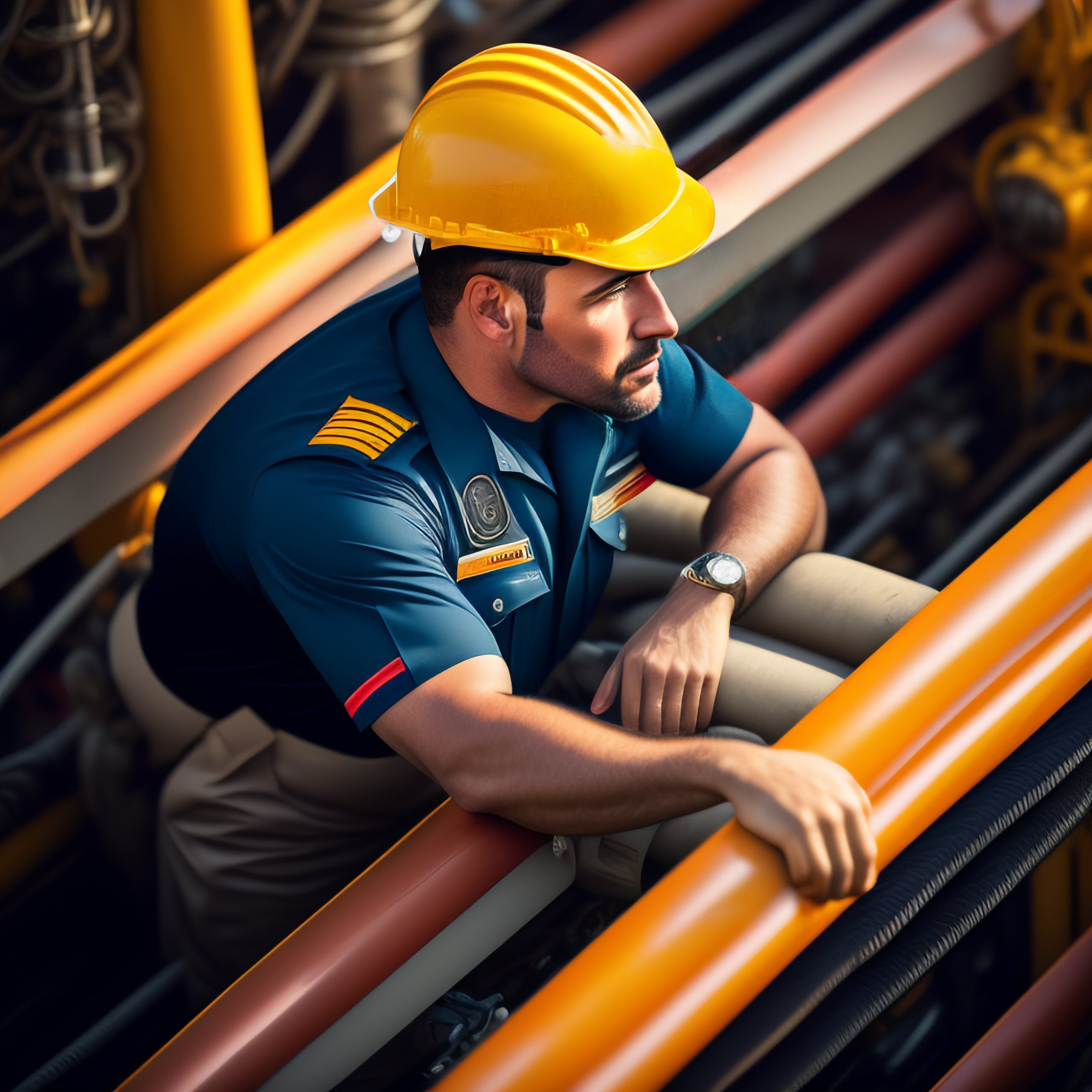 lexica-sitting-oil-rig-worker-in-a-uniform-with-short-sleeves