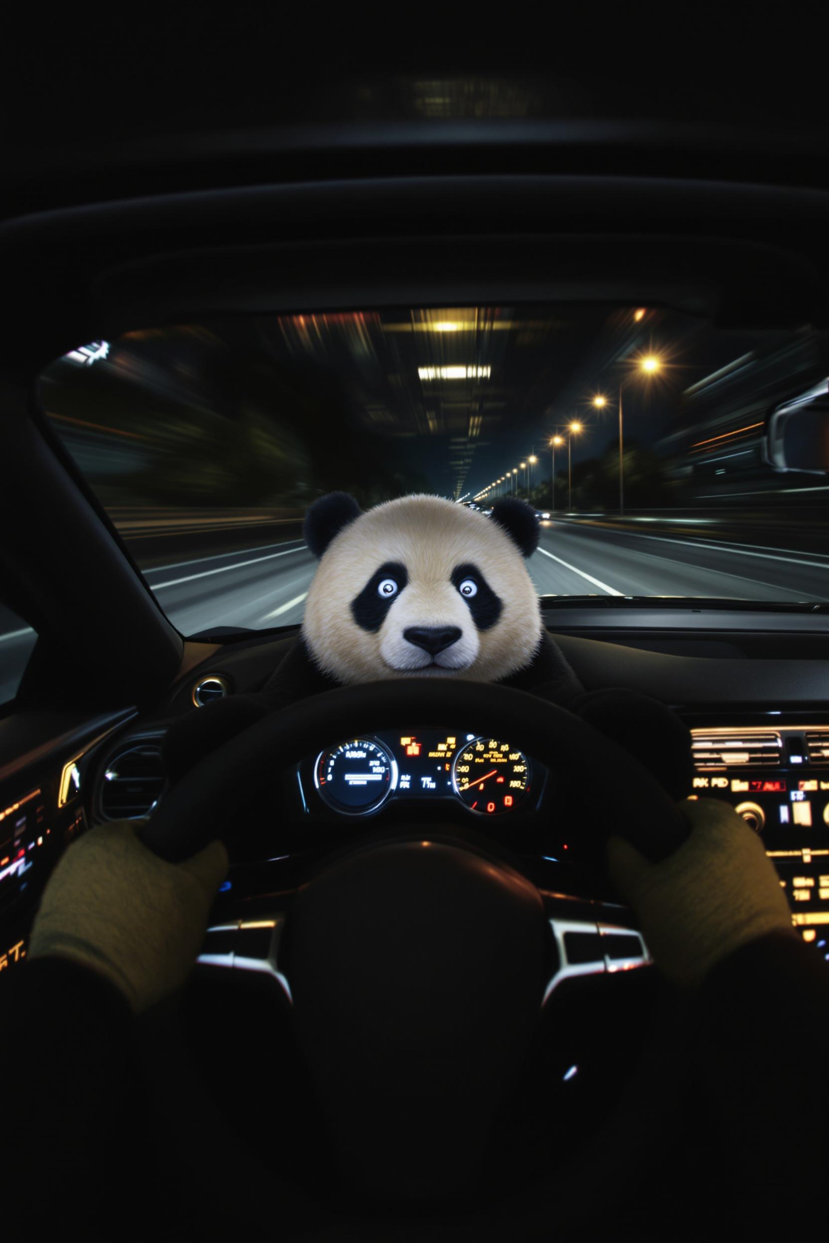 Lexica - Footage of a panda driving a sports car erratically on a ...