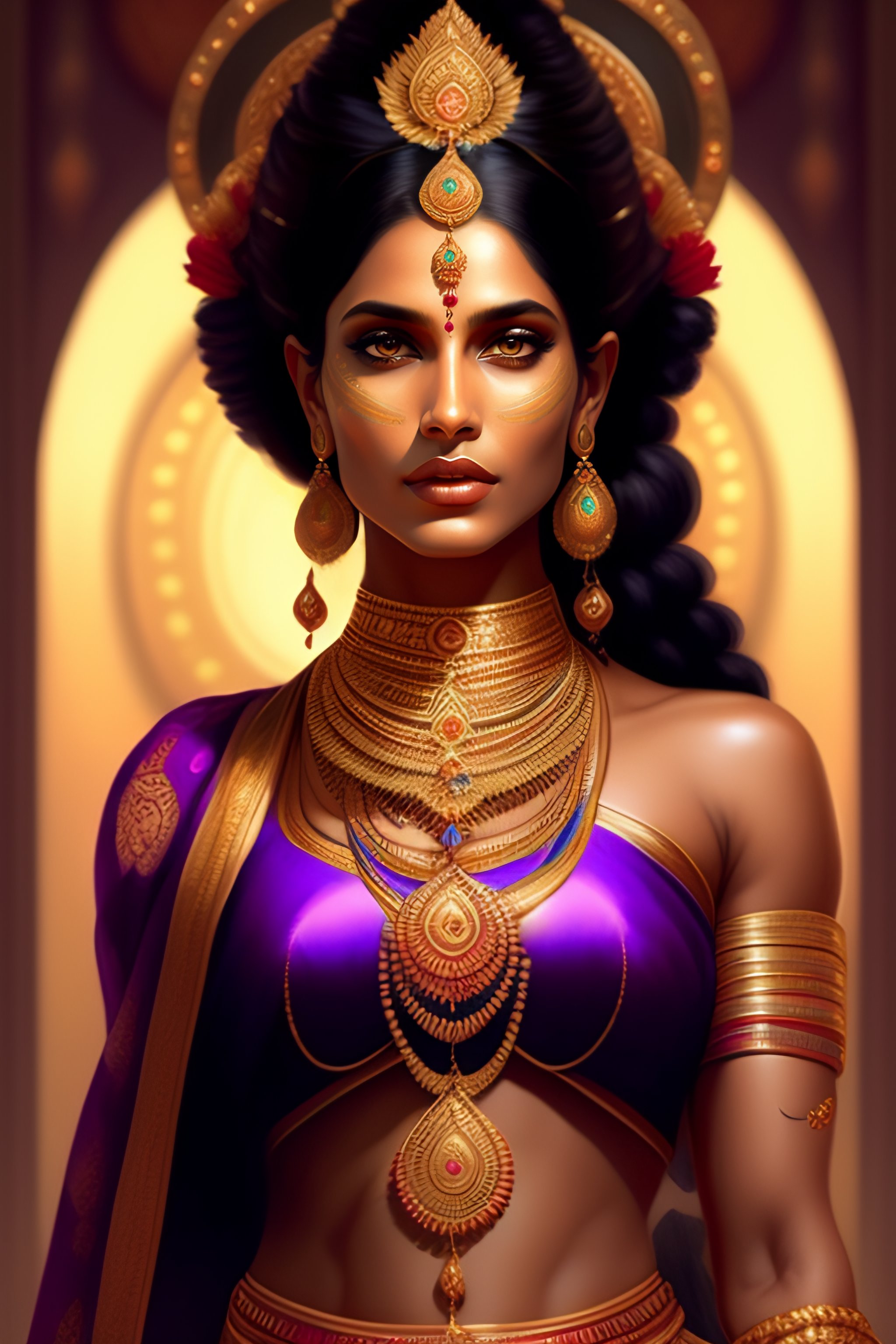 Lexica - Portrait of a thin muscular indian queen , upper body ...