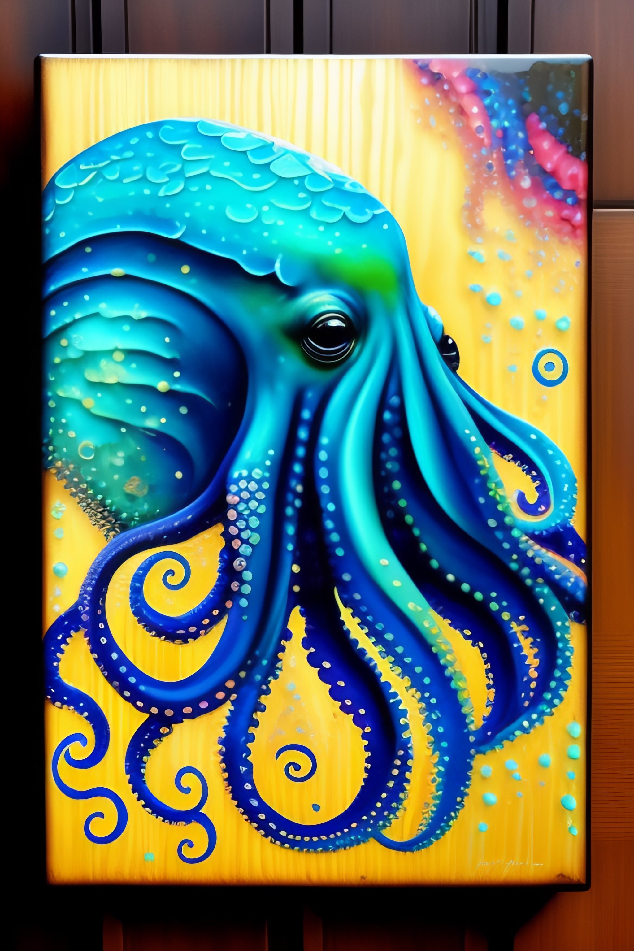 Lexica - Realistic octopus painted with splatter paint on textured wood