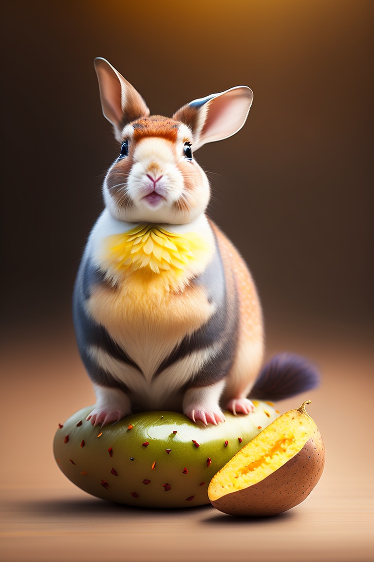 Lexica - Rabbit, lizard and chicken next to a potato