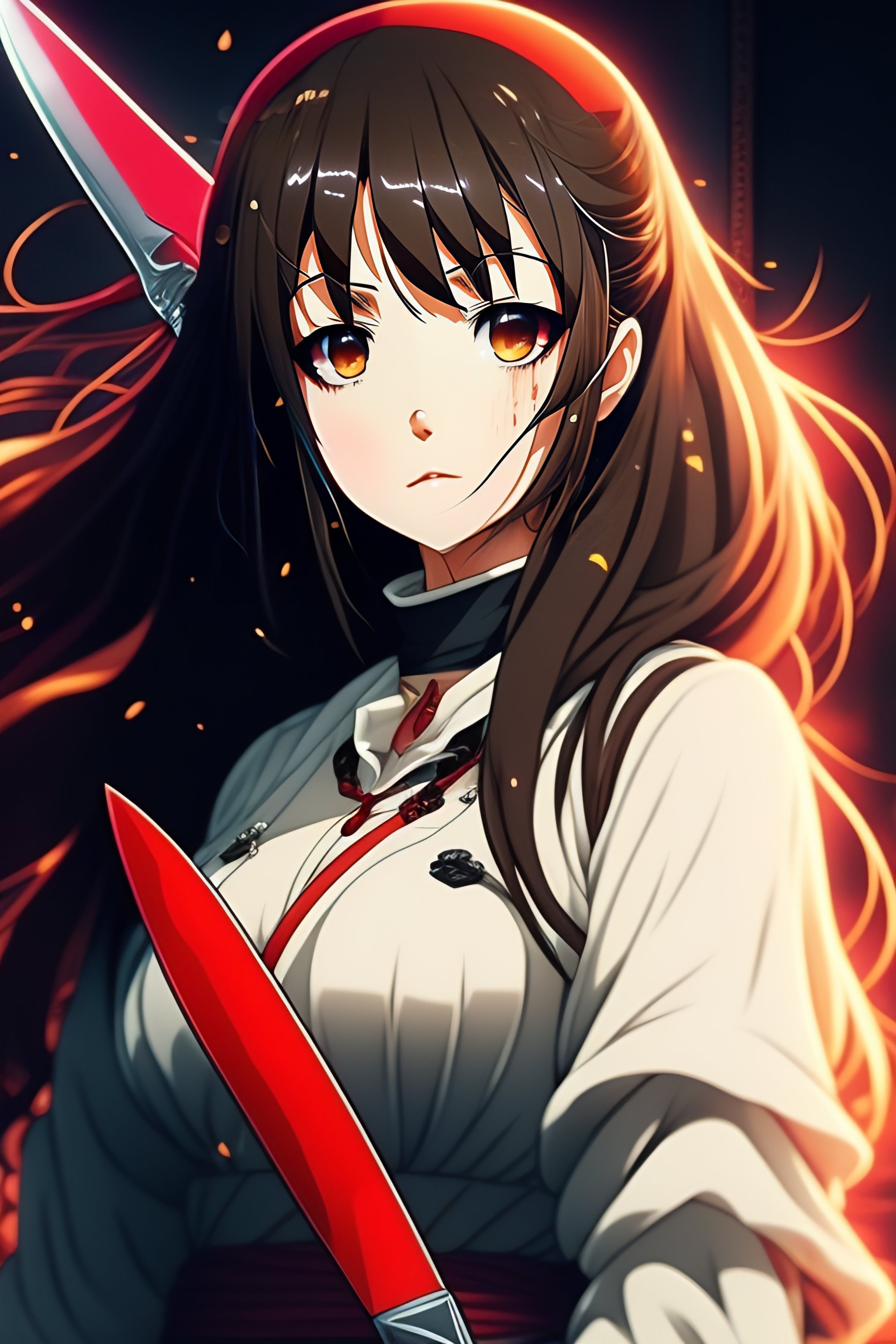 anime girl holding a knife