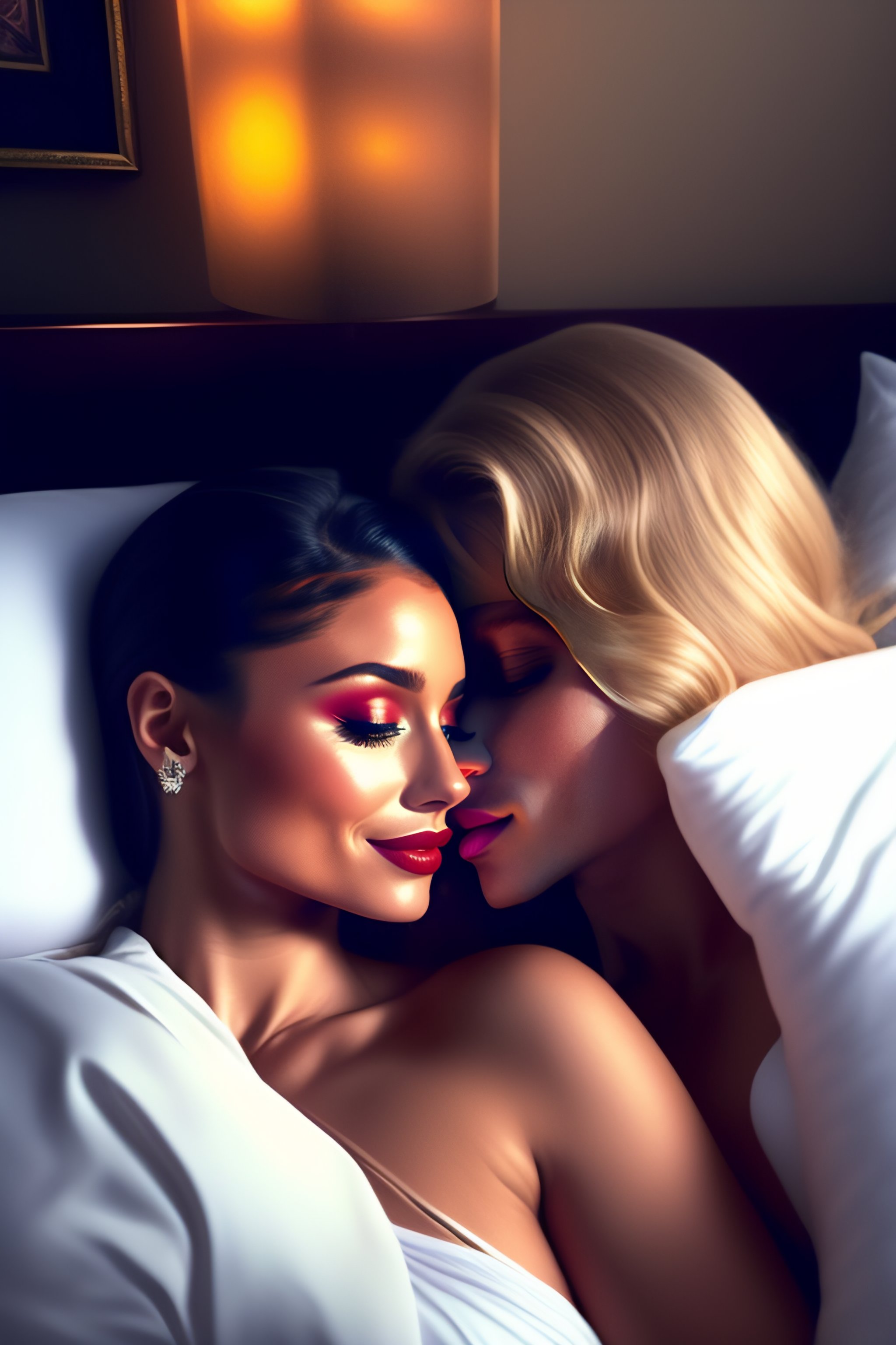 Lexica - Ariana grande lying in bed kissing Taylor swift