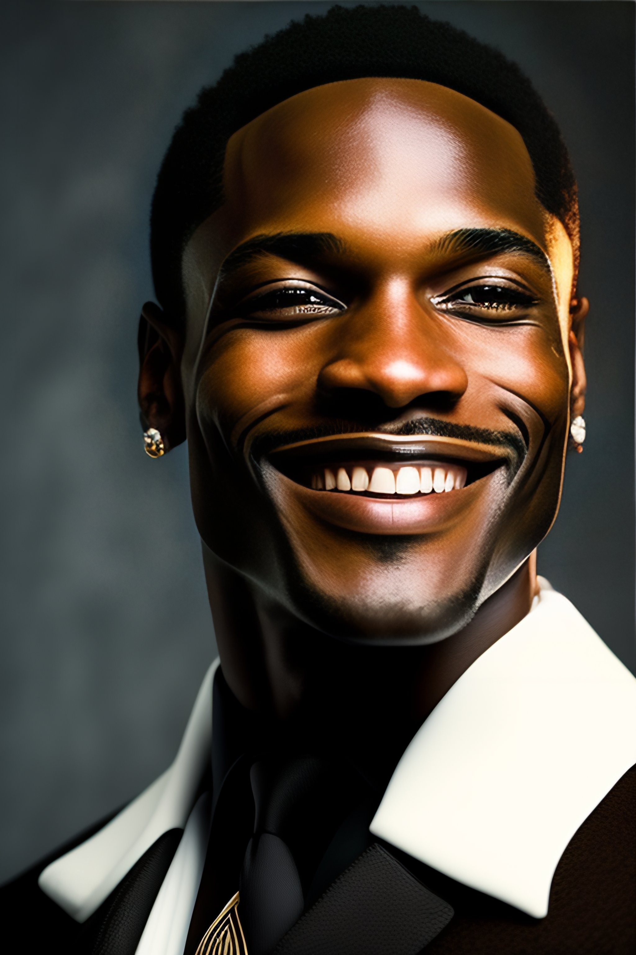 Lexica - A photo-real portrait of a handsome black man smiling