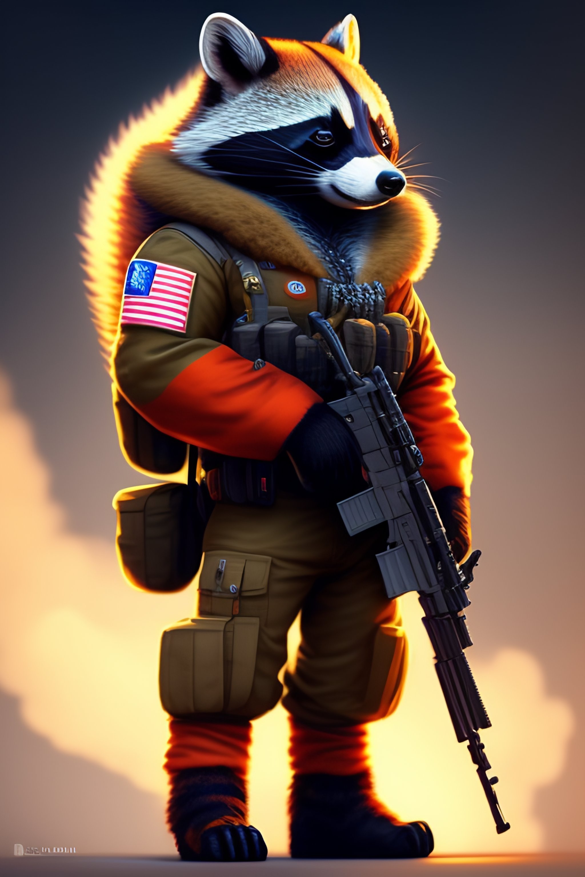 Lexica - Anthro furry humanoid racoon, military uniform, holding a ...