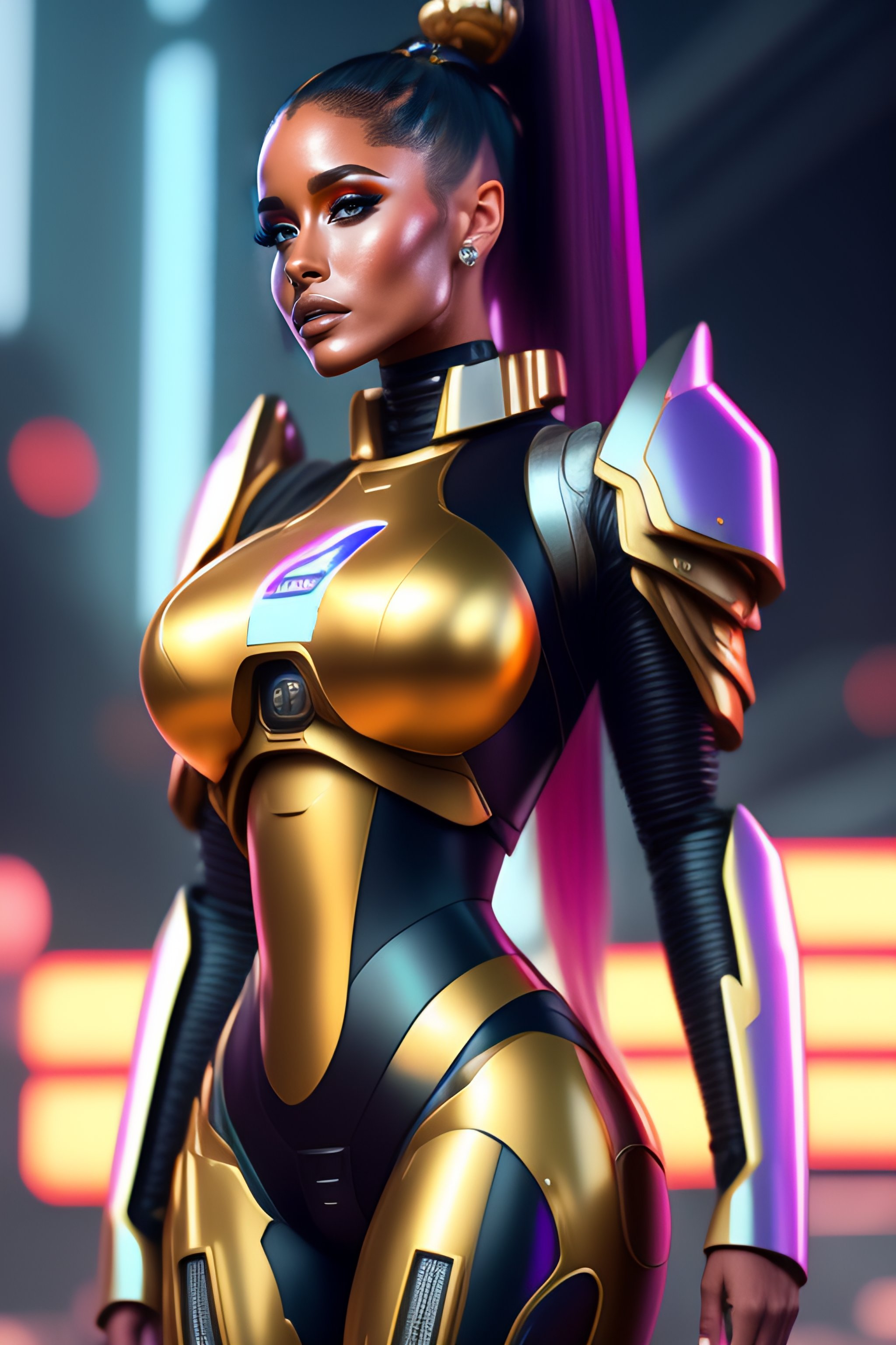 Lexica - A female like Ariana full body realistic scifi cyberpunk power armor robot, detailed, centered, digital painting, artstation, c...