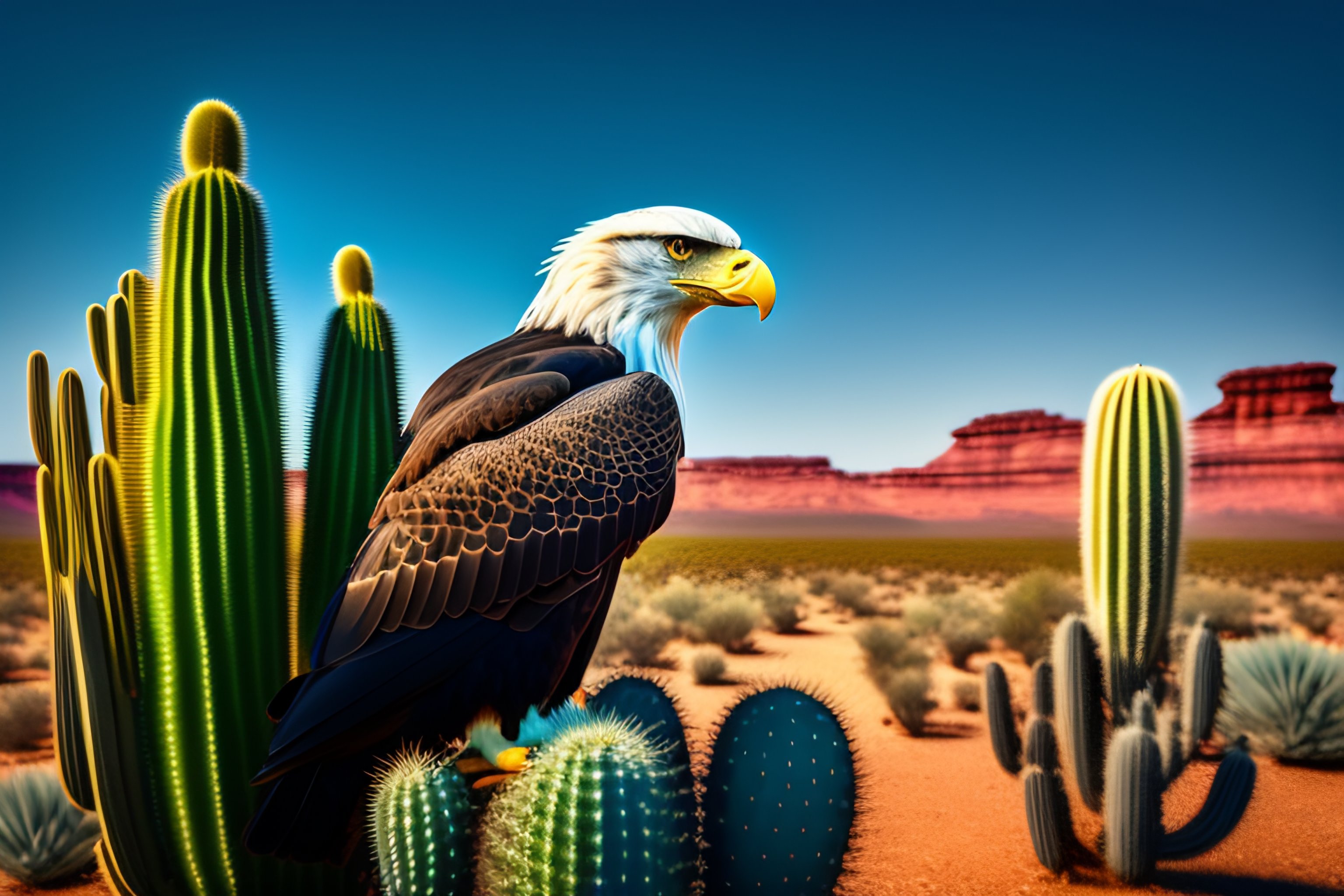 Lexica - Eagle sitting on a cactus