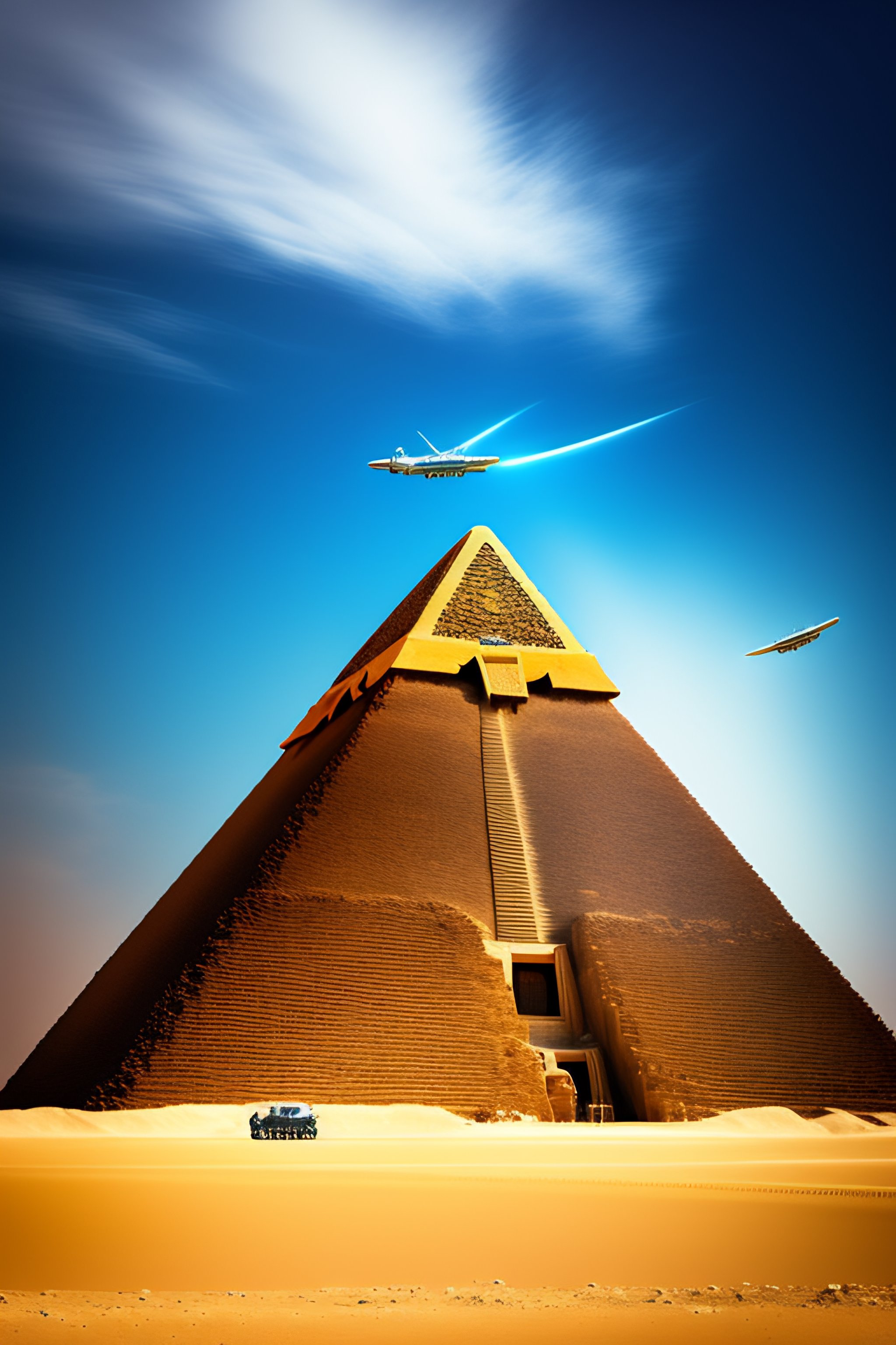 Lexica - Spaceship taking off off the side of a pyramid egypt