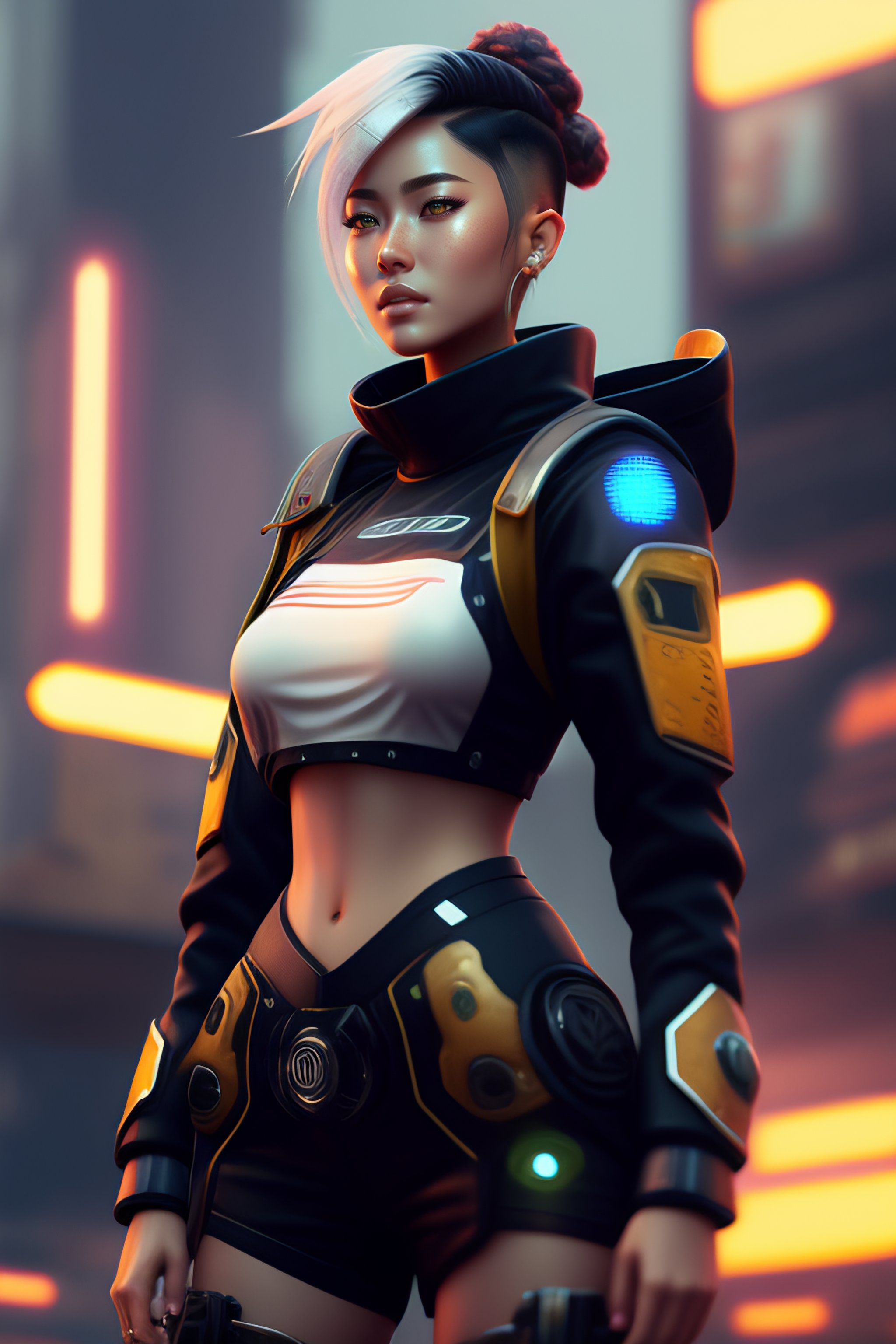 Lexica - Mech Punk clothes with short hair girl, battle status, hyper ...