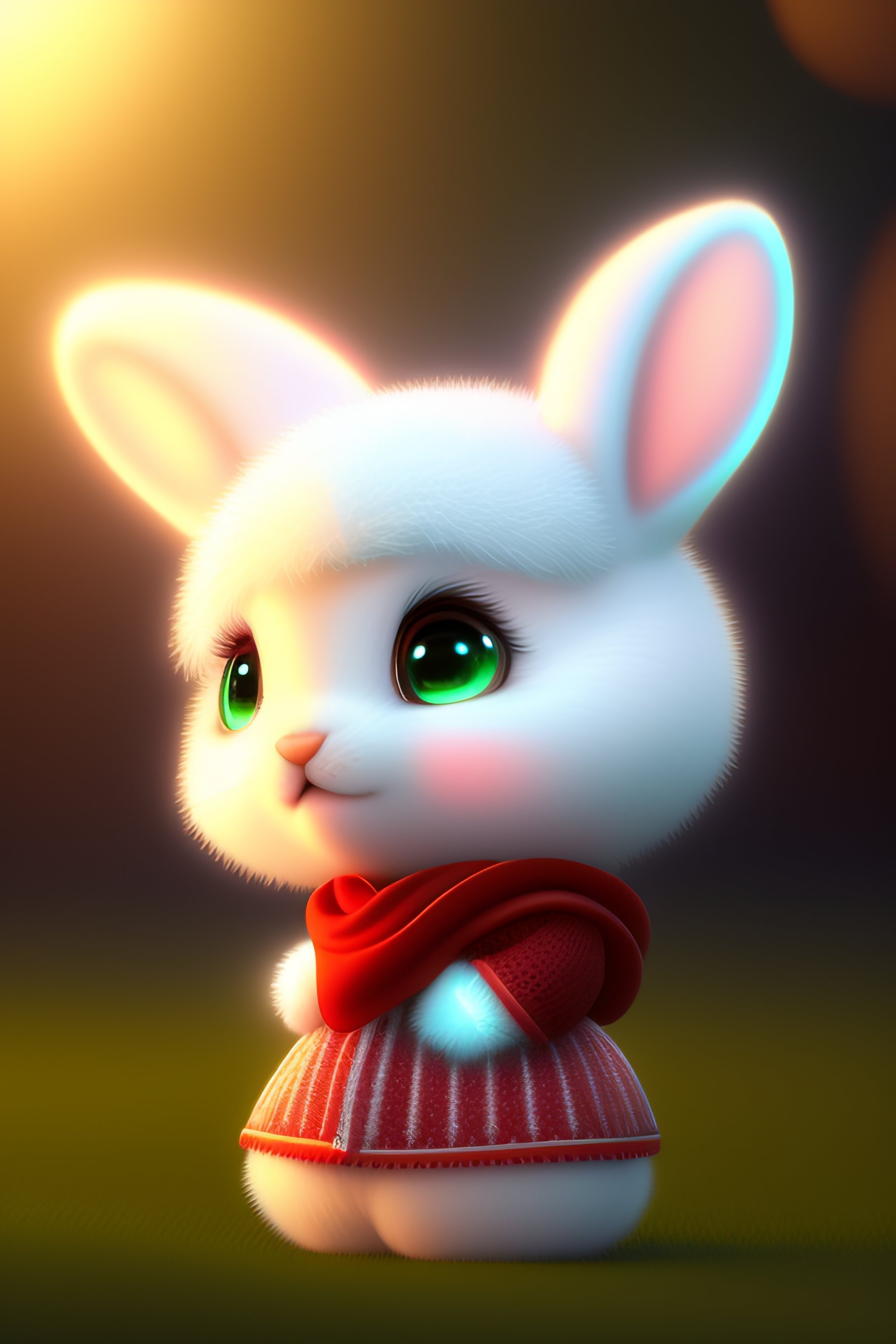 Lexica - Cute baby pixar style white fairy rabbit,Many green lights ...