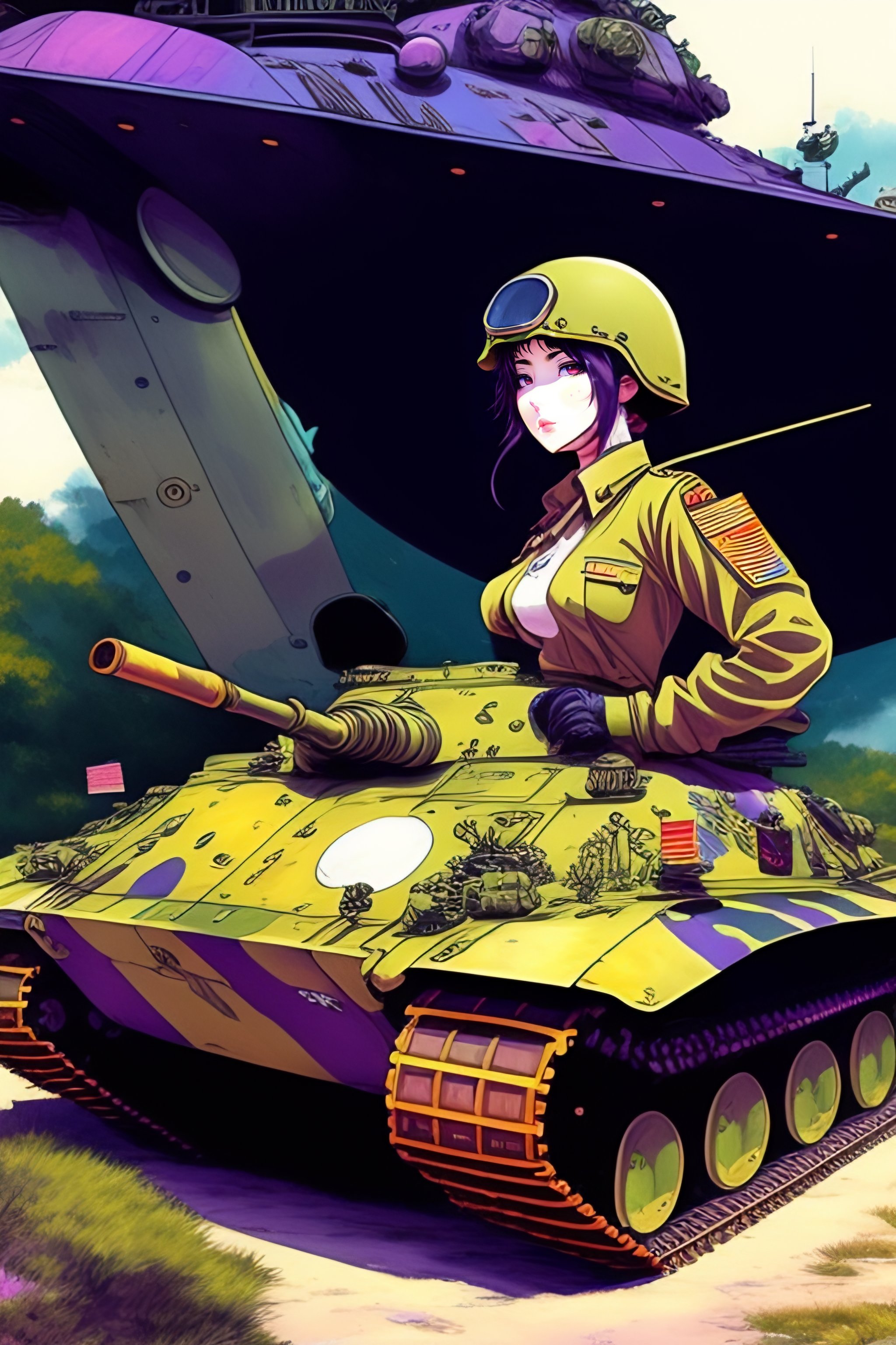 Lexica - Vintage 90's anime style. world war 2 cluttered tank