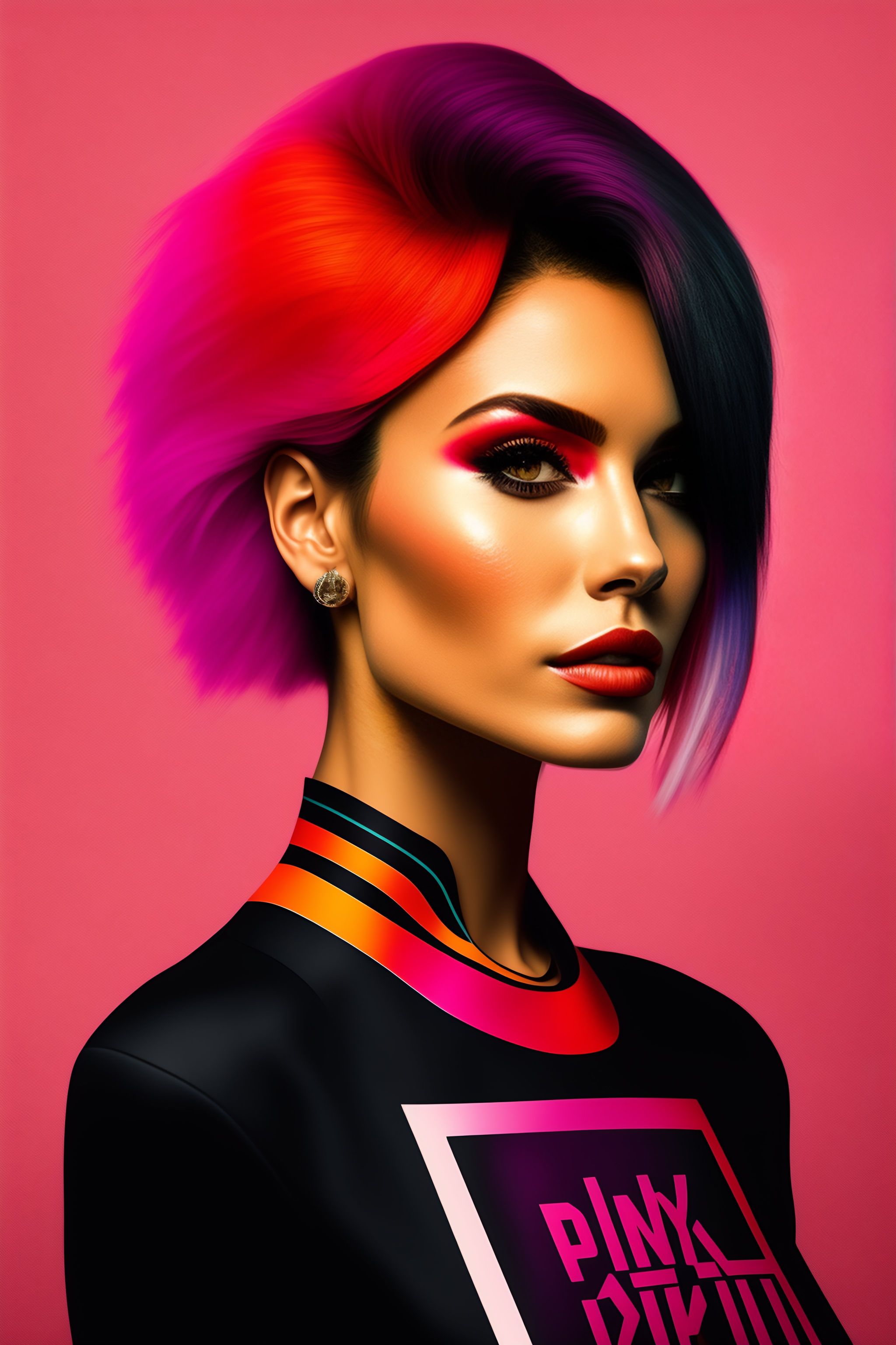 Lexica - Flat design, Portrait of a punk girl from abstract lines
