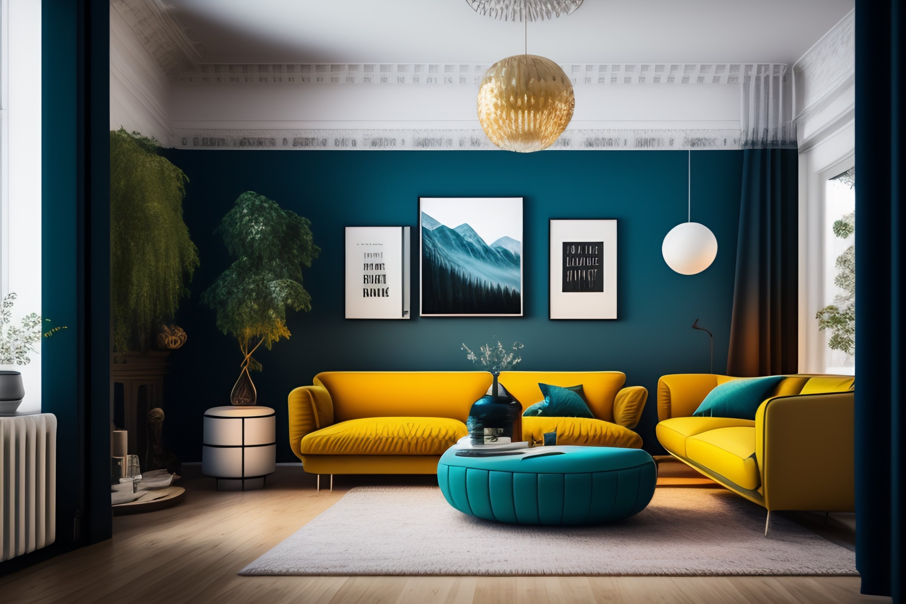 Lexica - Swedish design living room with simple furniture with a neon ...