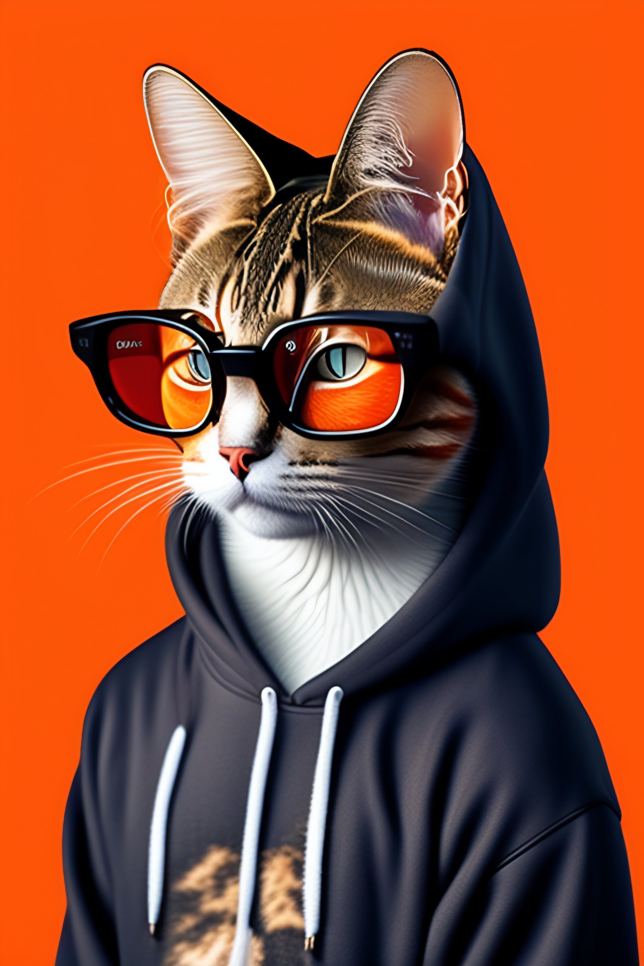 Lexica - A cat wearing a grey hoodie, hoodie's on, and pixelated ...