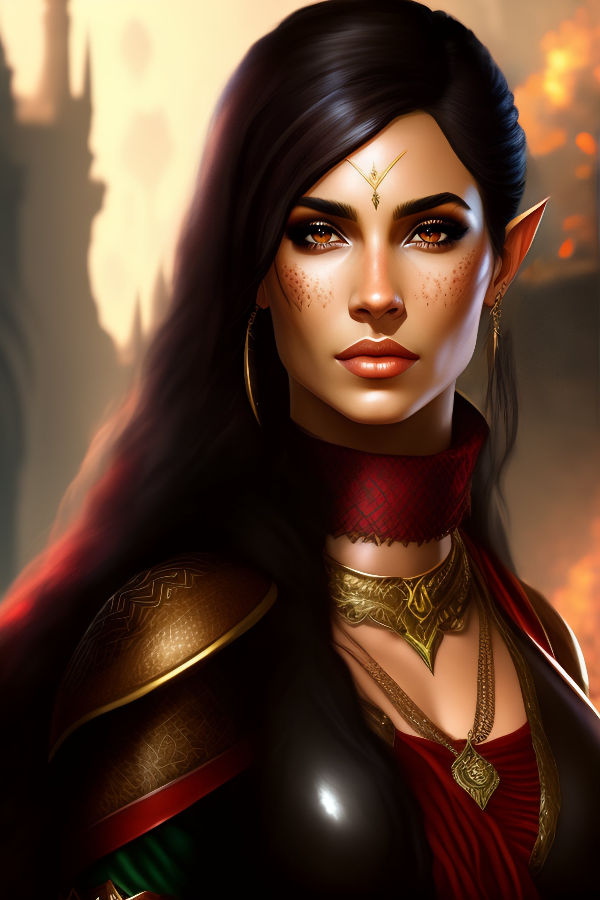Lexica Dragon age, female, latin woman , pretty , scars on the face