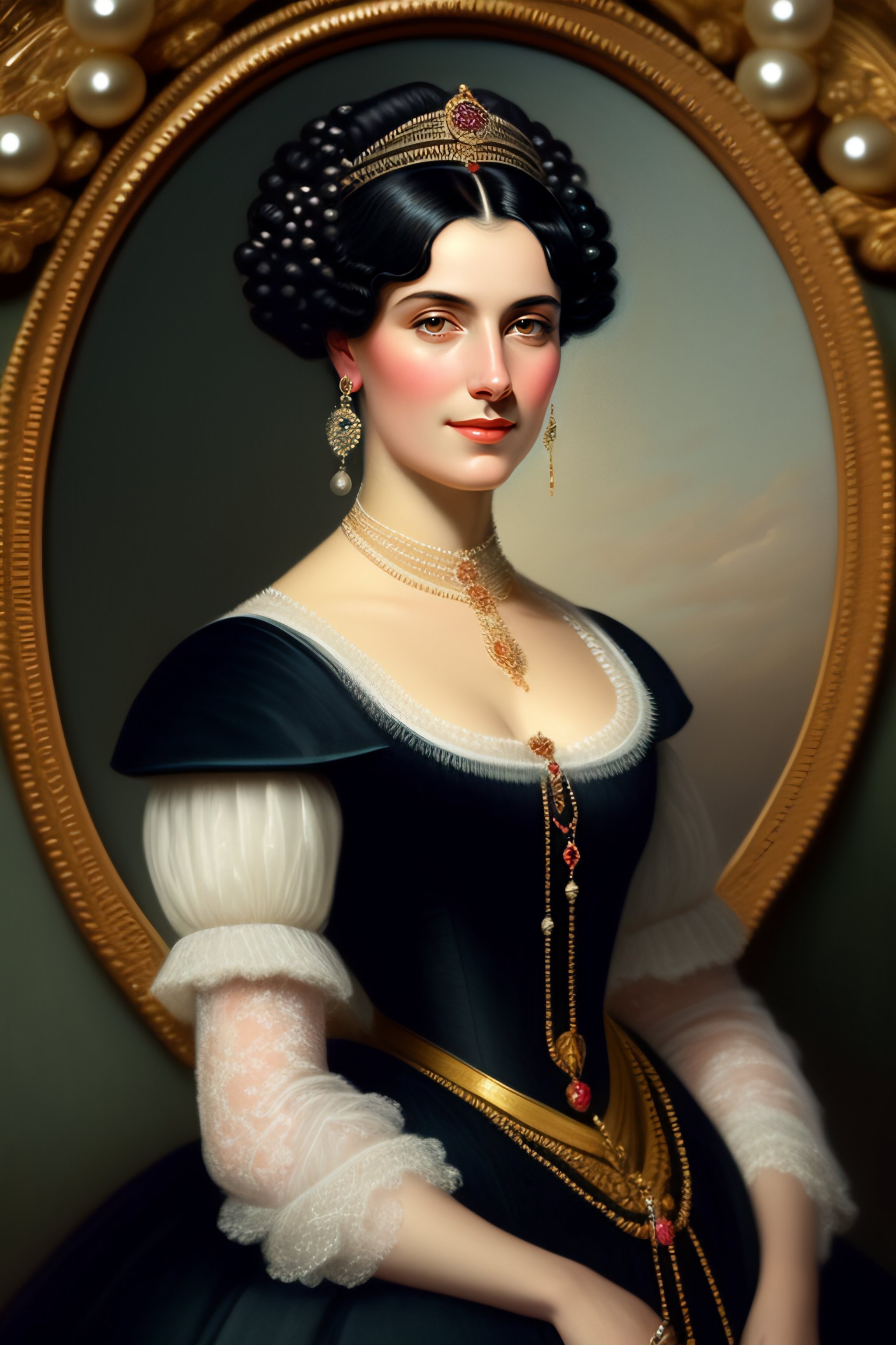Lexica - 19th century portrait of a black haired woman wearing pearls
