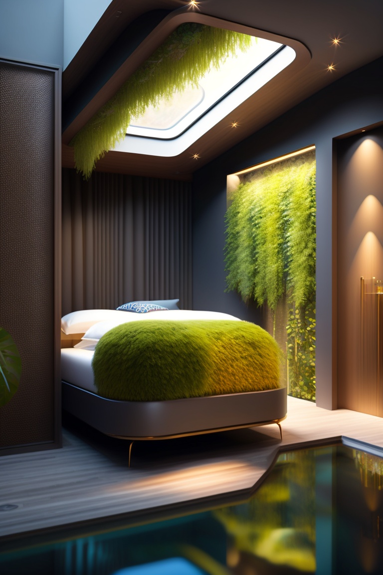 Lexica - A luxurious futurastic bedroom with a biophilic dessign and ...