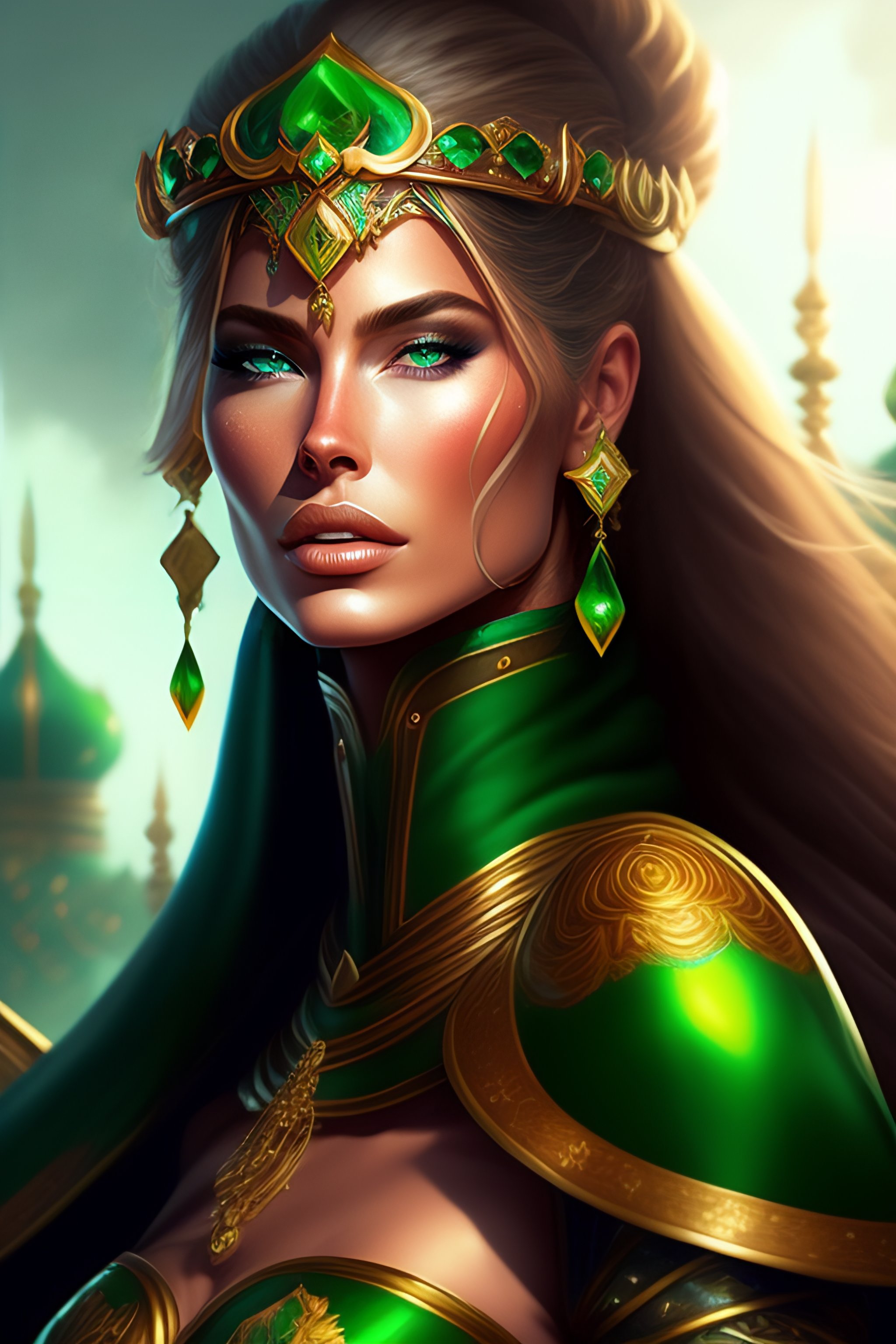 Lexica - Doutzen kroes emerald warrior, illustration, in the style of ...