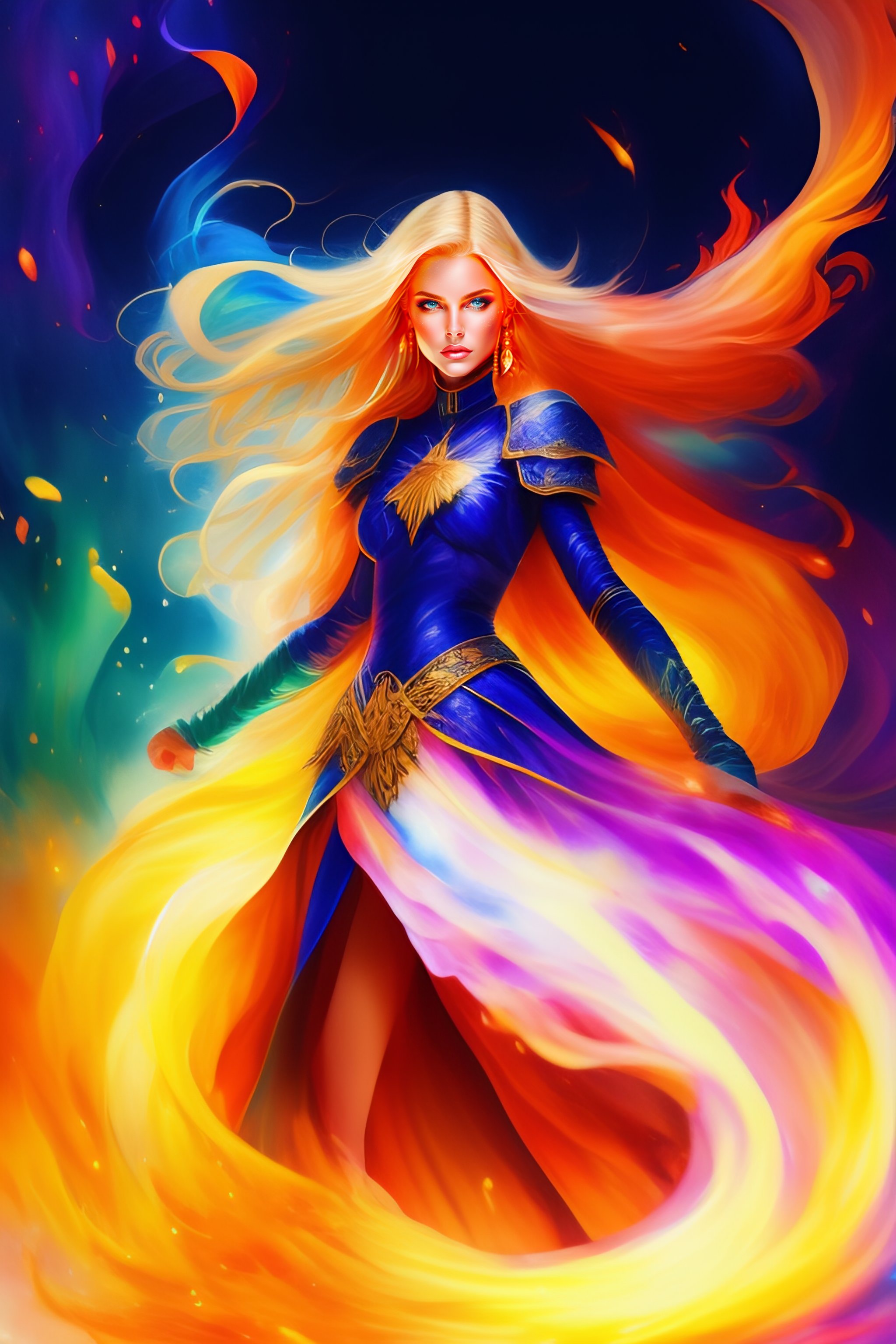 Lexica - Watercolor style, beautiful blond witch fighting deamon ...