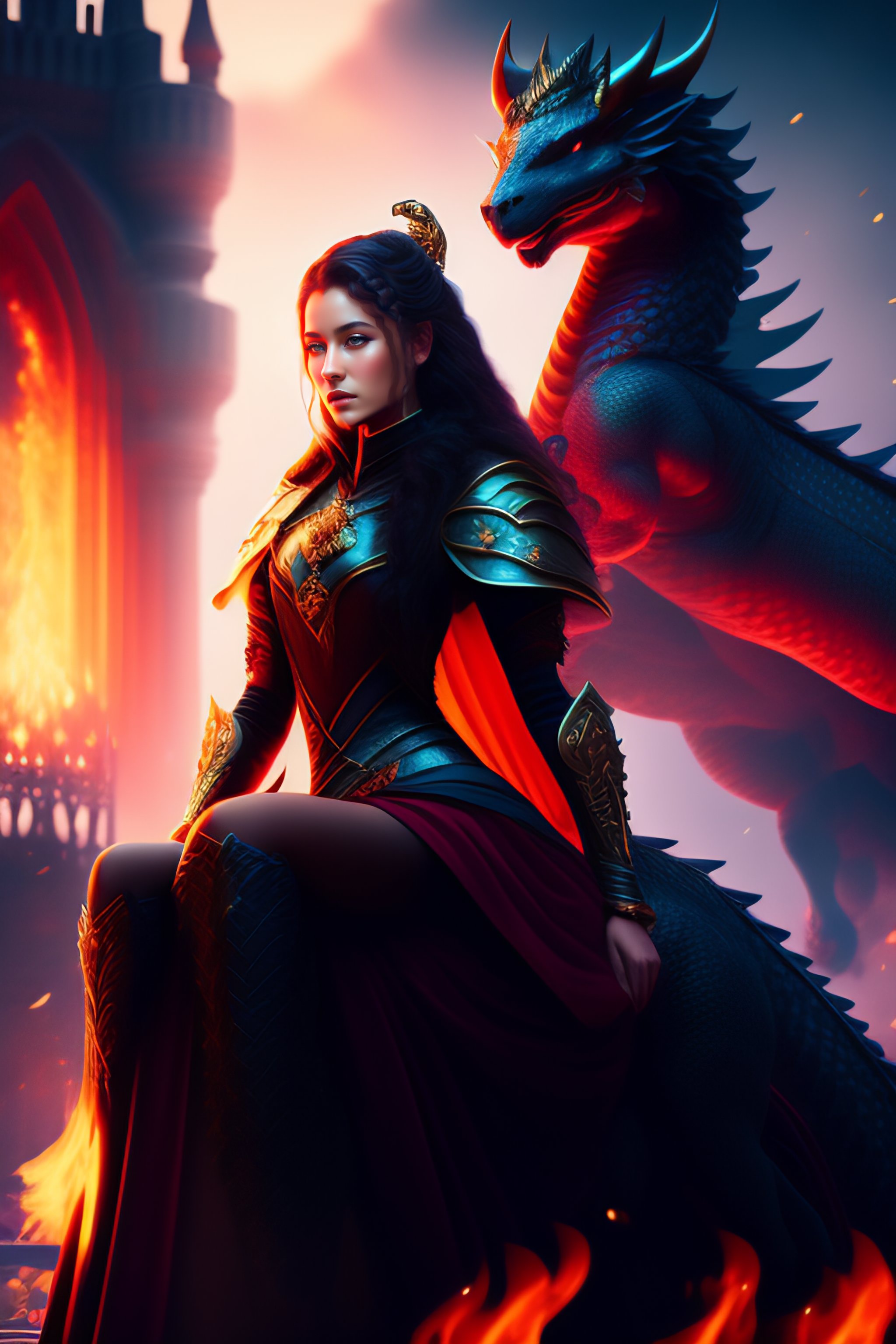 Lexica - A girl age 19 years, style arcane, sitting on a dragon ...