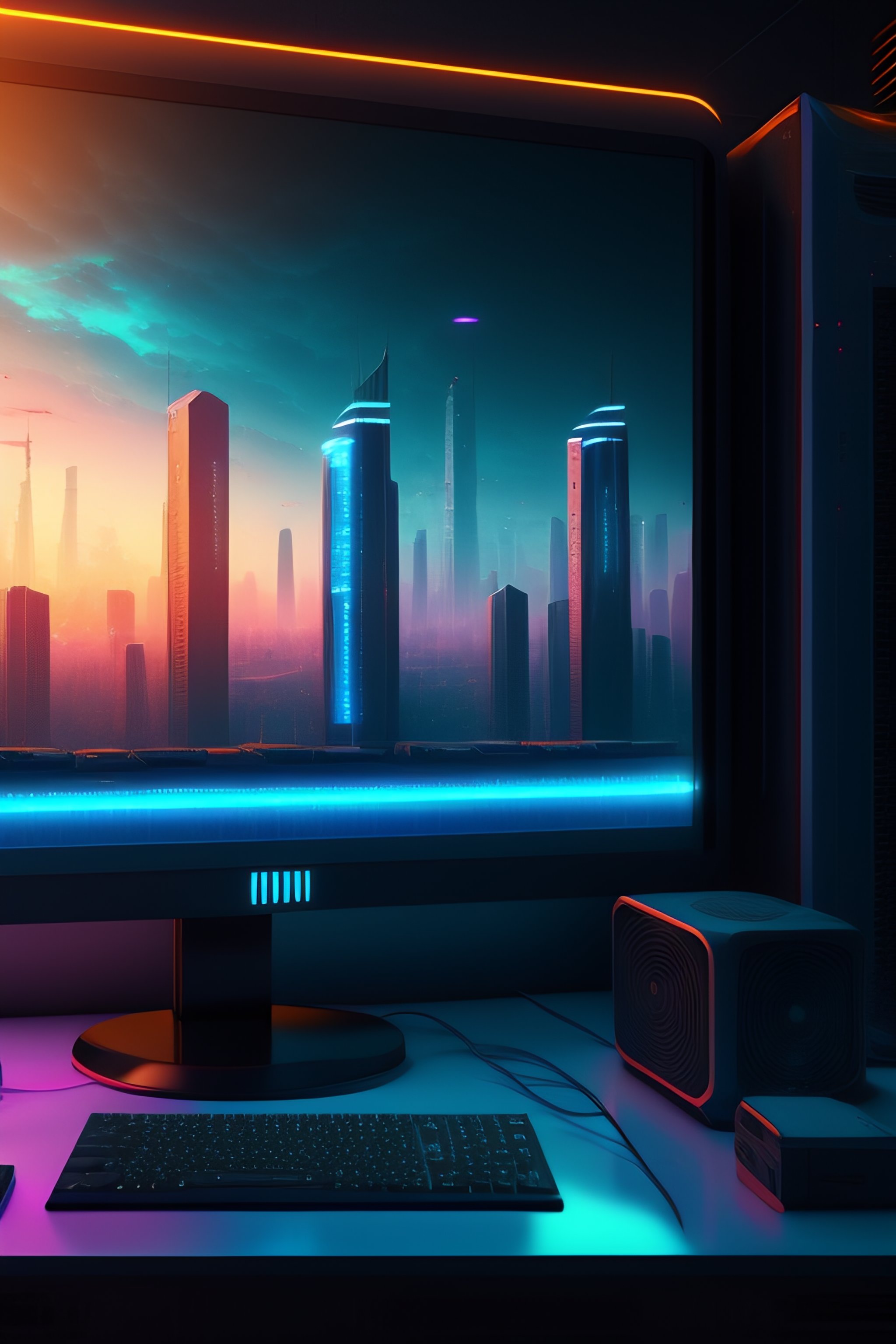 Lexica - Computer in cyberpunk style, transparent side glass, against ...