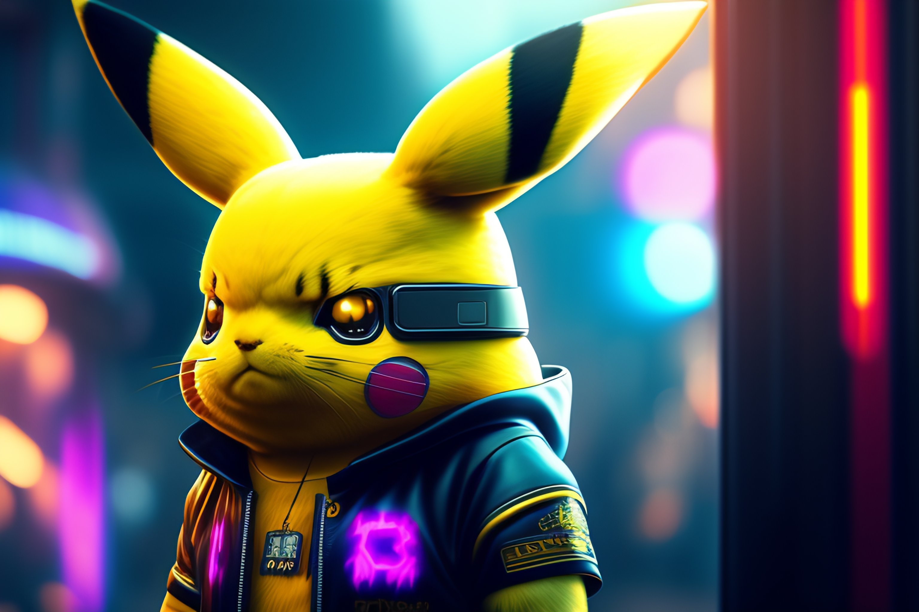 prompthunt: A cyberpunk Pikachu. Highly detailed, 8k wallpaper