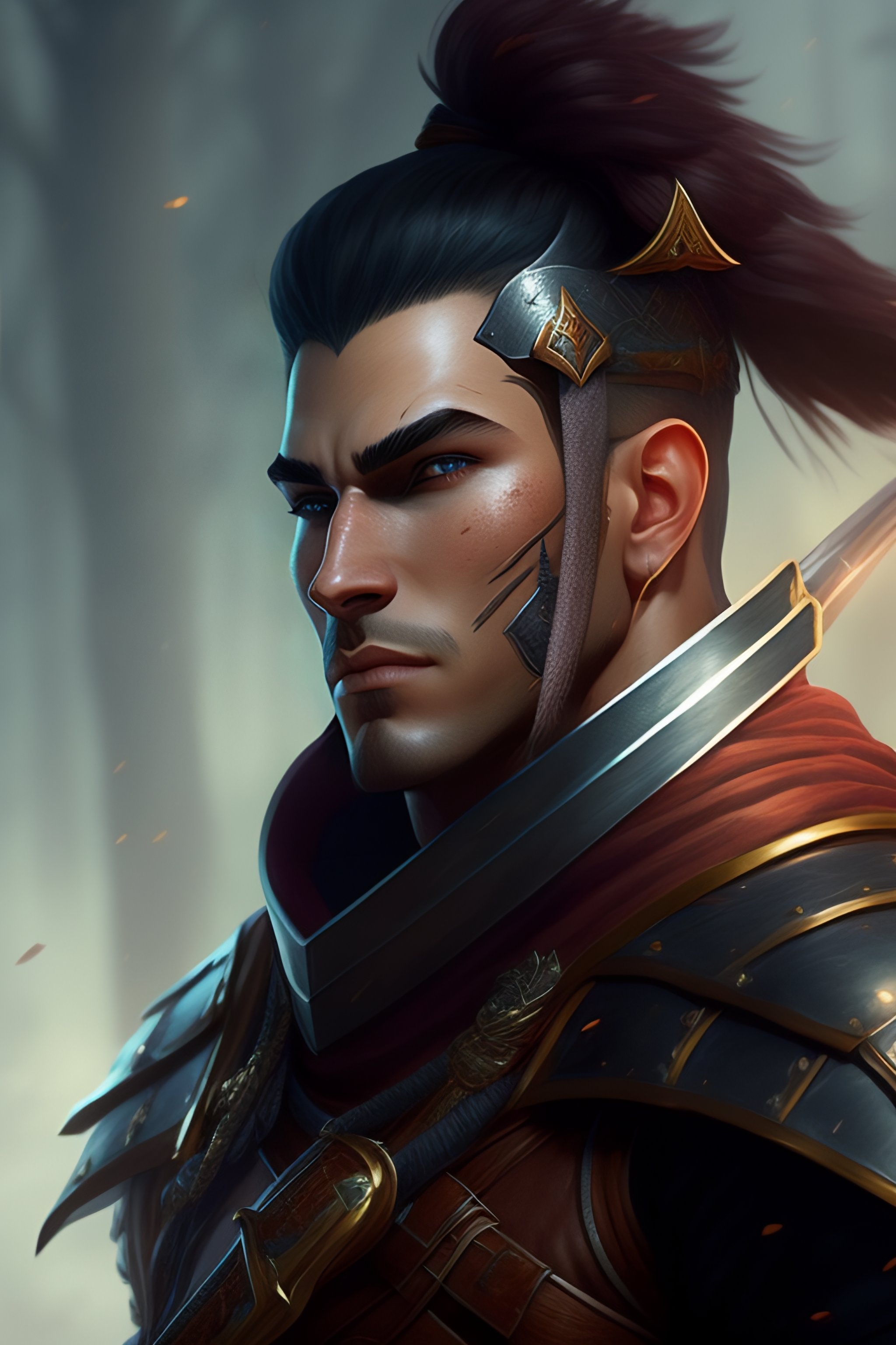 Lexica A young warrior with a scar on his face holding a long sword