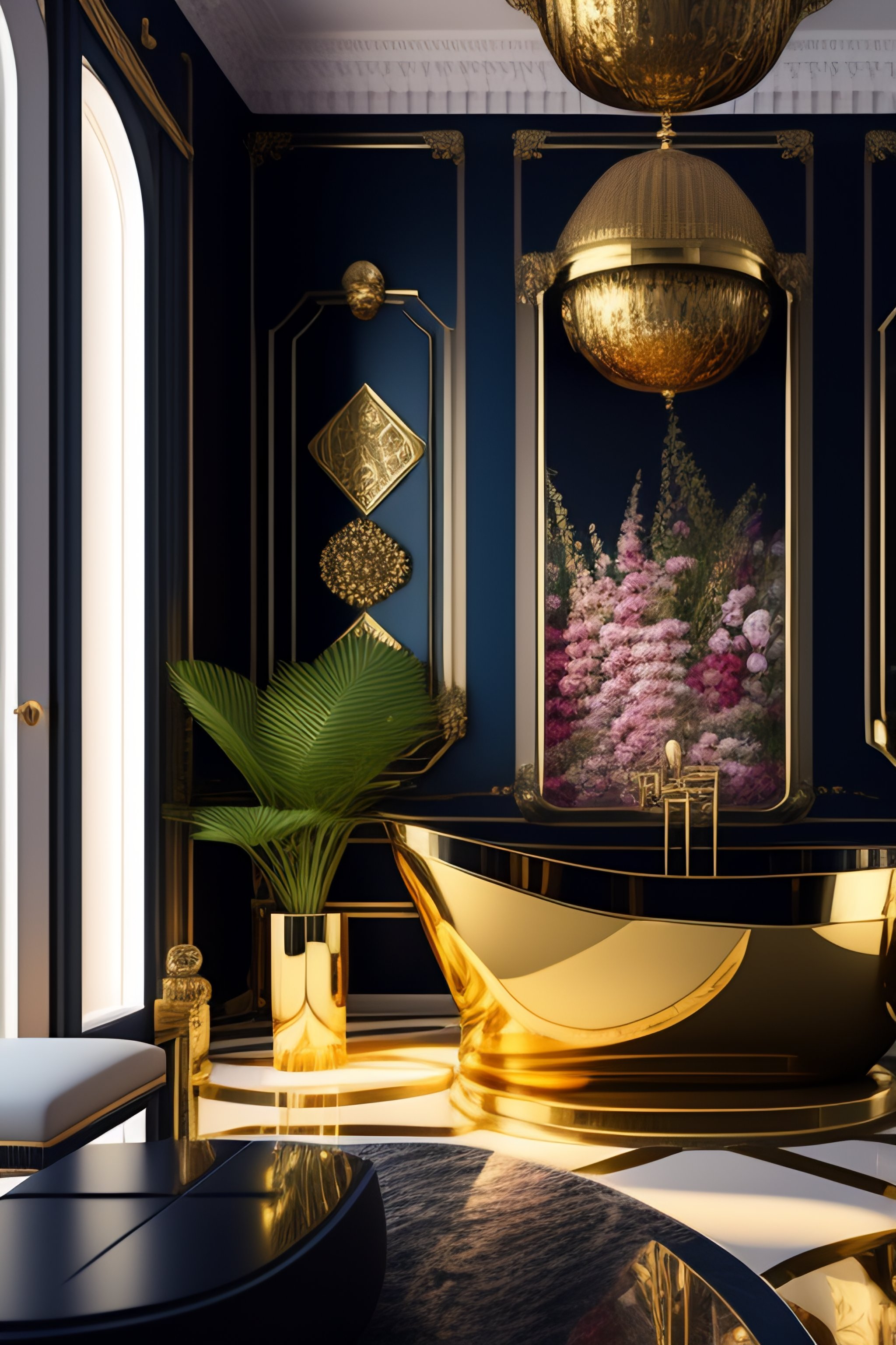 Lexica - Architectural digest photo of a maximalist bathroom living ...