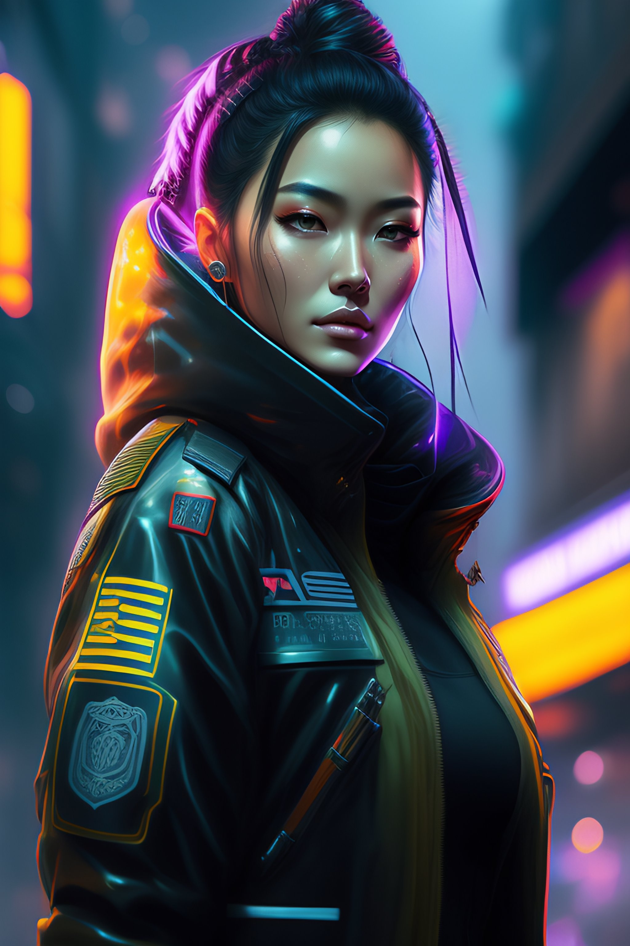 Lexica - Detailed Portrait Neon Female Swat Officer, Cyberpunk 