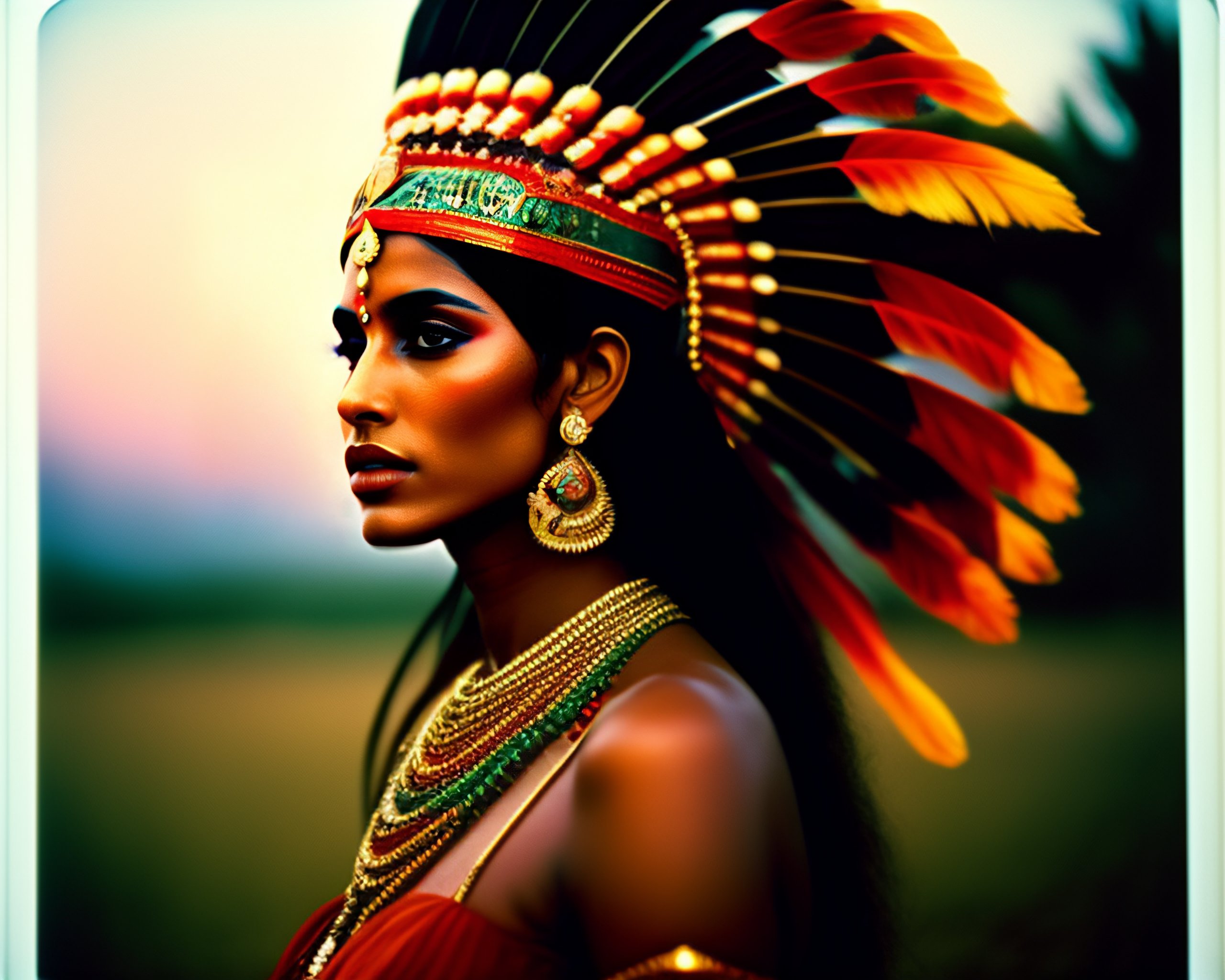 Lexica - Indian princess, headdress, defiant, beautiful, 70s photo