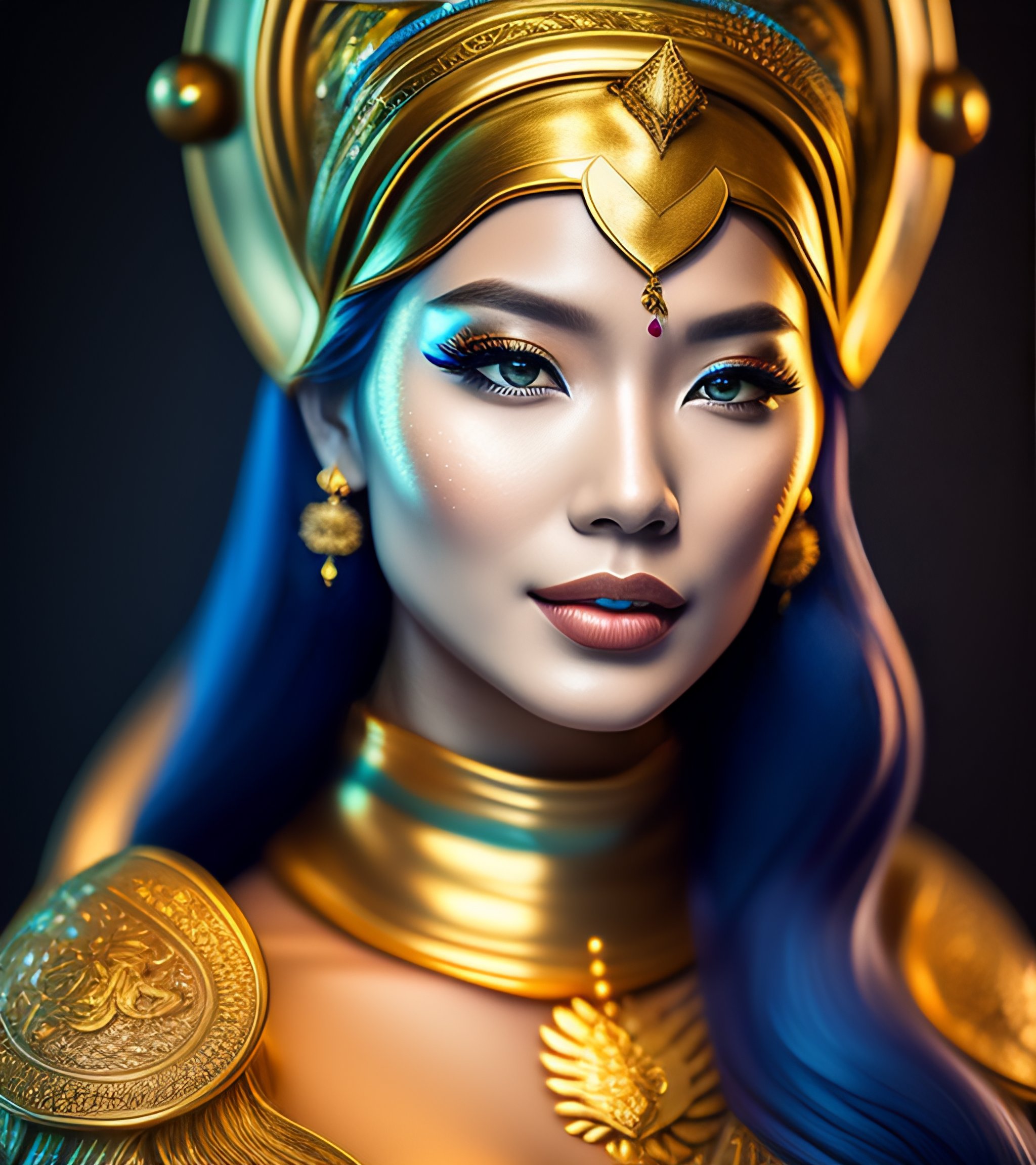 Lexica - Mermaid with golden skin with blue adornments, XF IQ4, f/1.4 ...