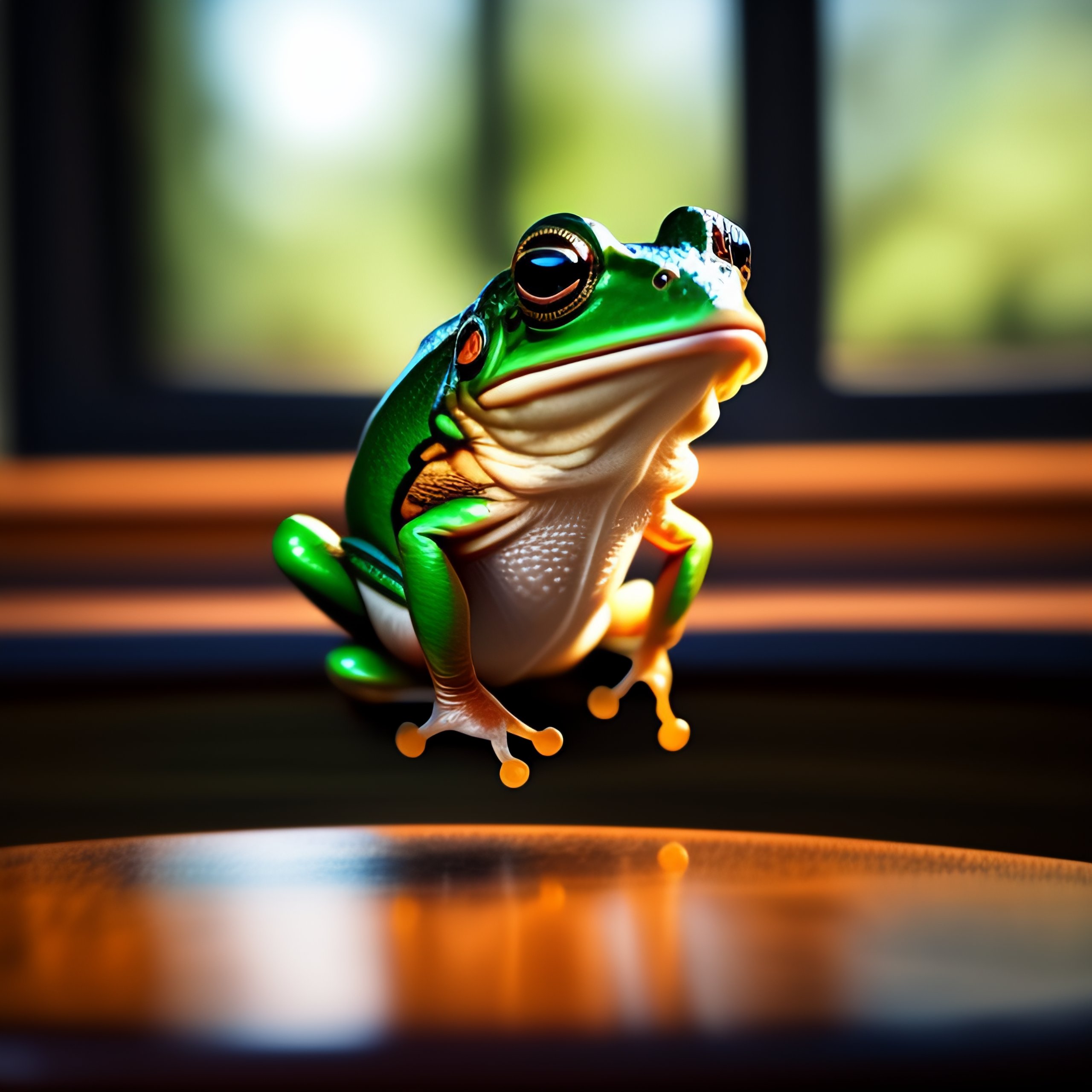 Lexica A frog jumping on a table