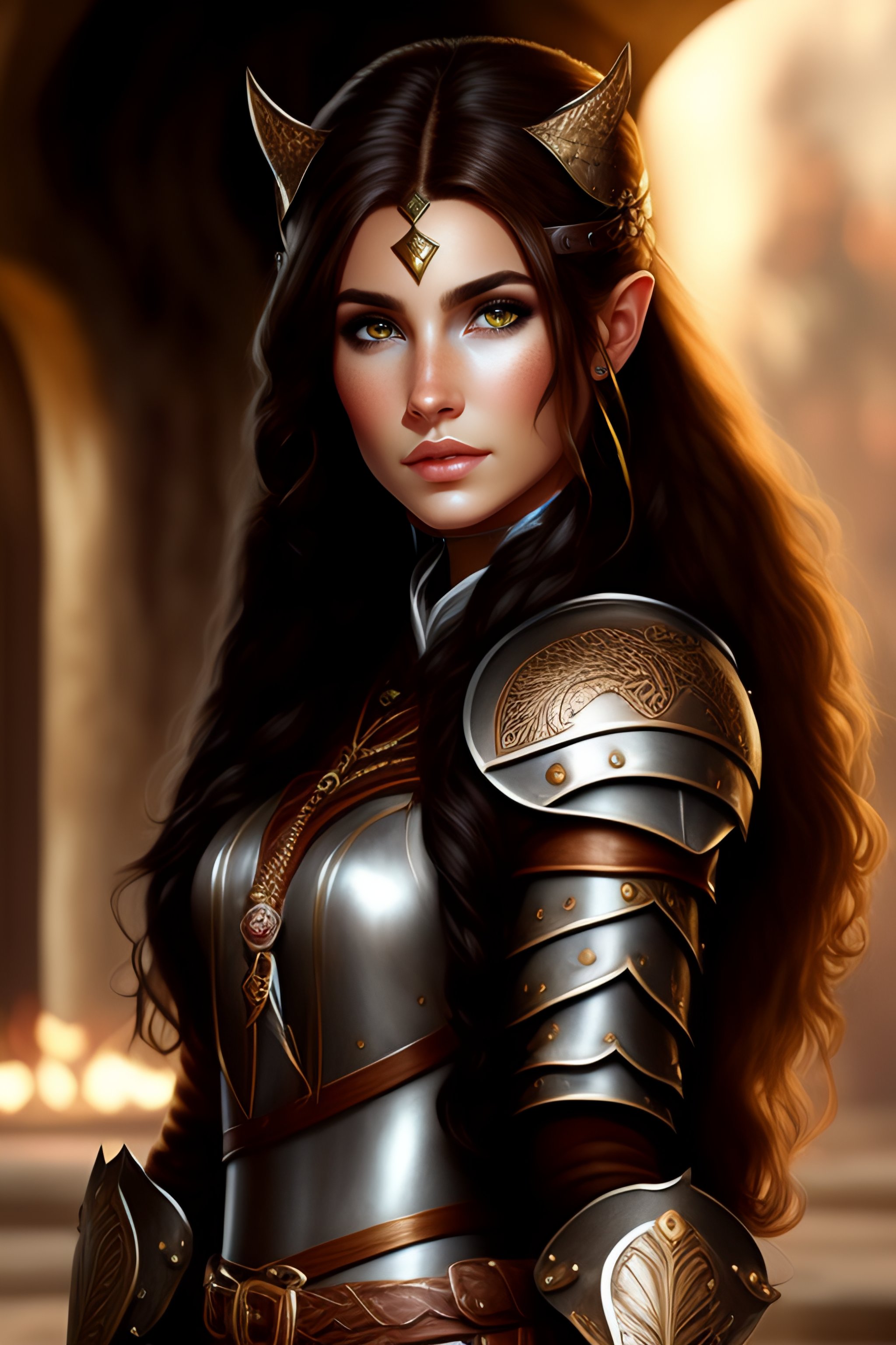 Lexica - Elf girl archer with brown wavy hair and cute face dressed in ...