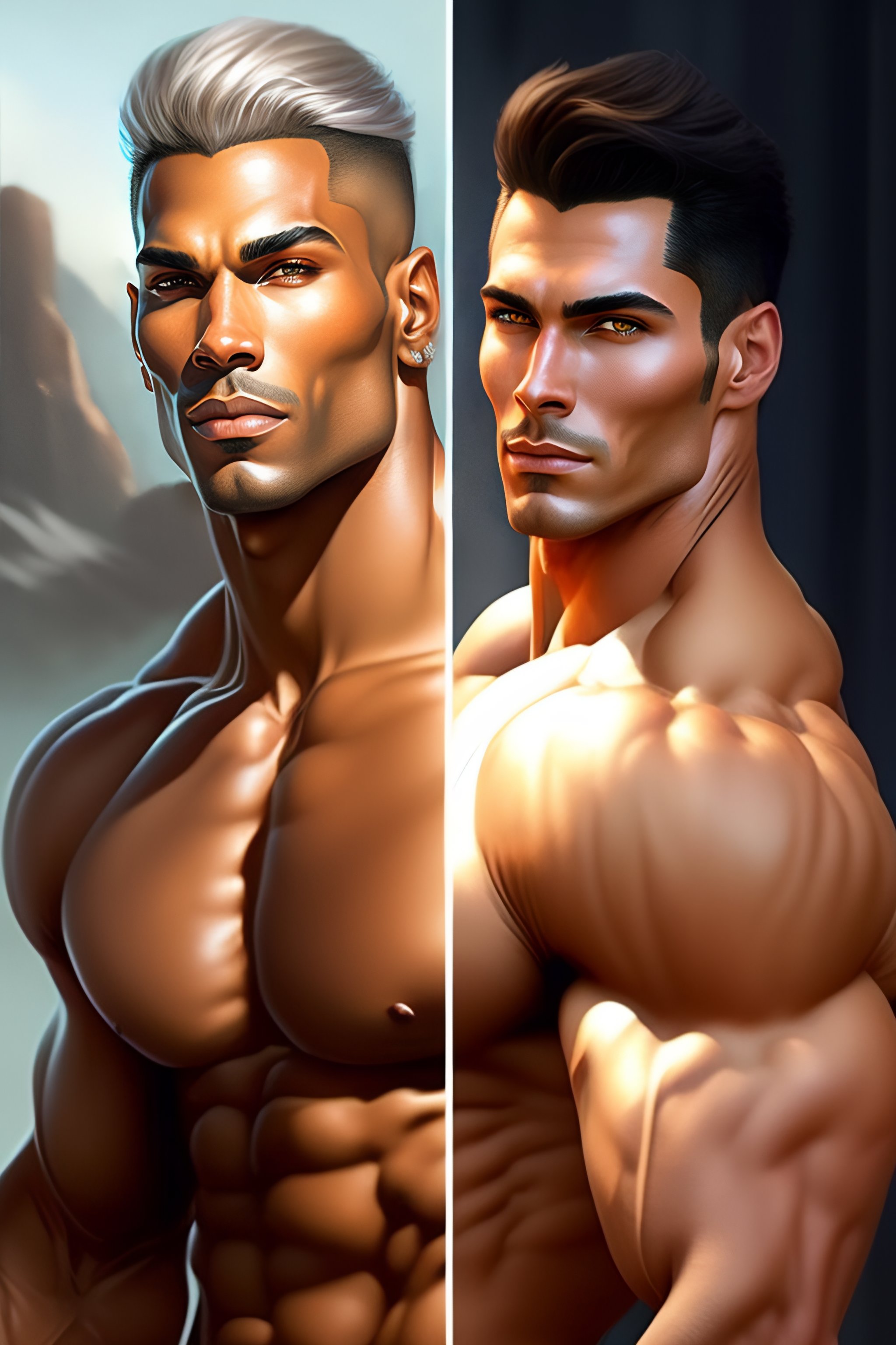 Lexica Super Muscular Man Lifts Skinny Muscular Man Charming And Alluring Face Highly