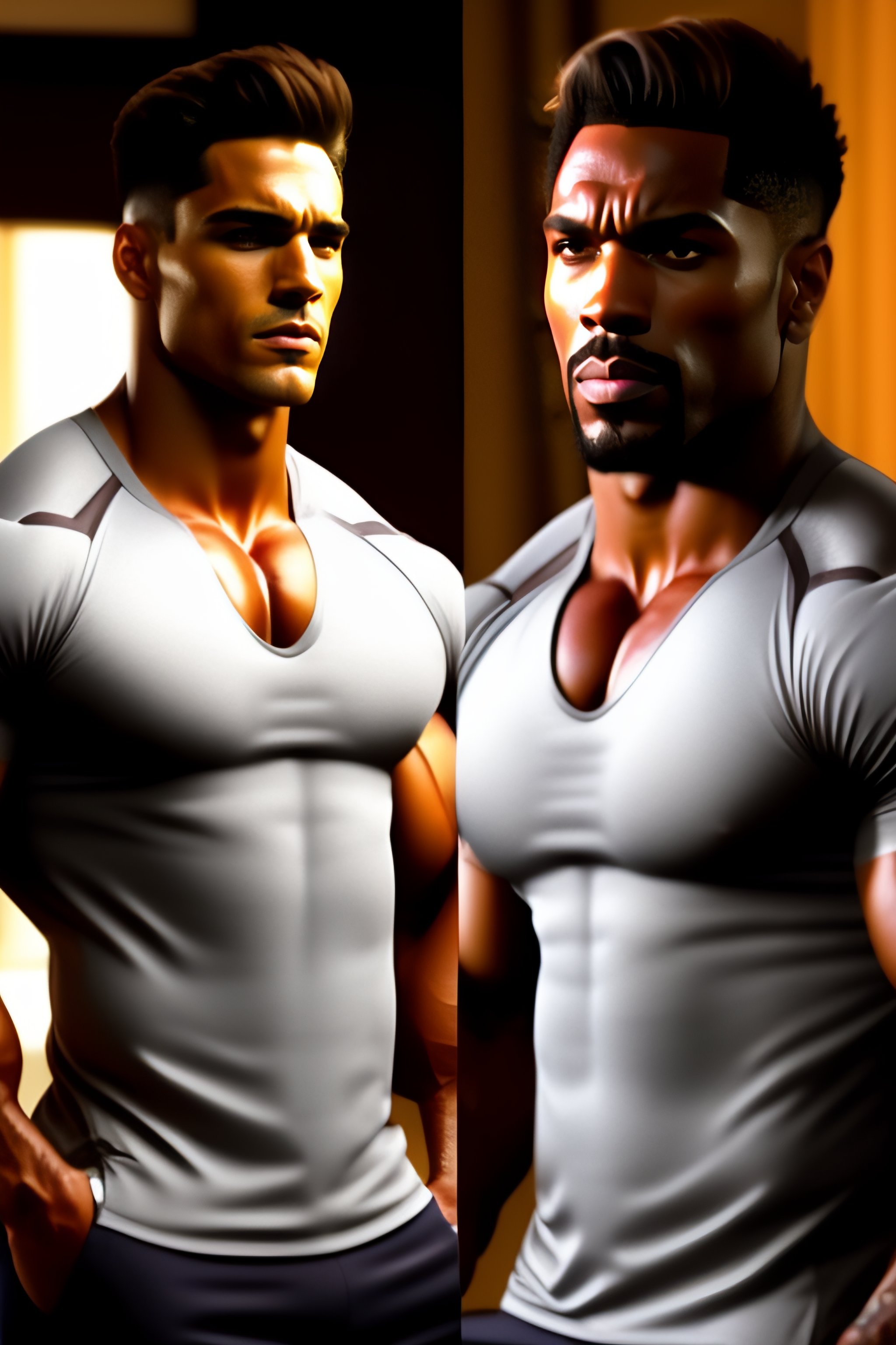 Lexica Big Pecs Fit Body Handsome Man Tight Shirt Side View Angry At Viewer 0364