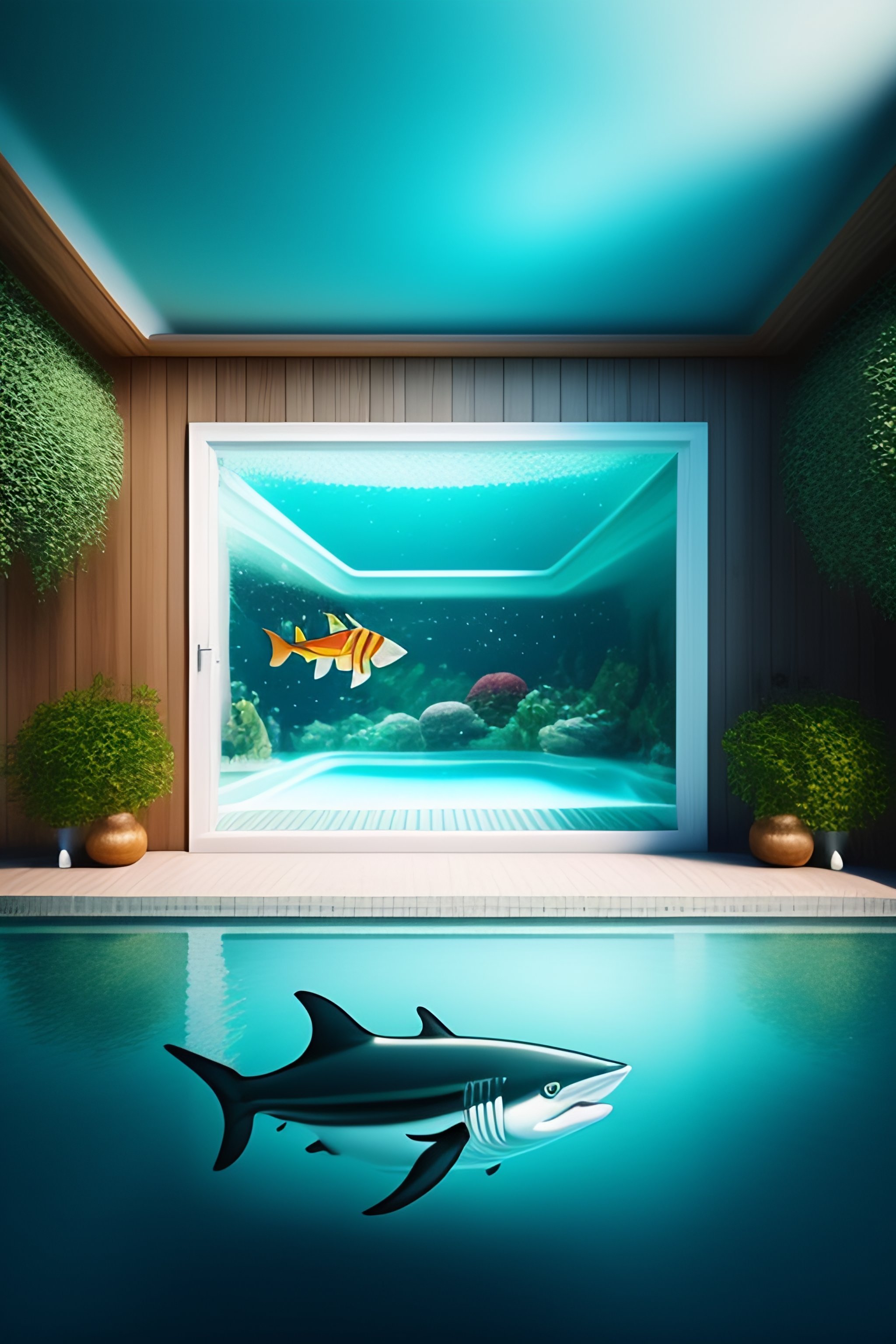 Lexica - Swimming pool in a house with fish and sharks