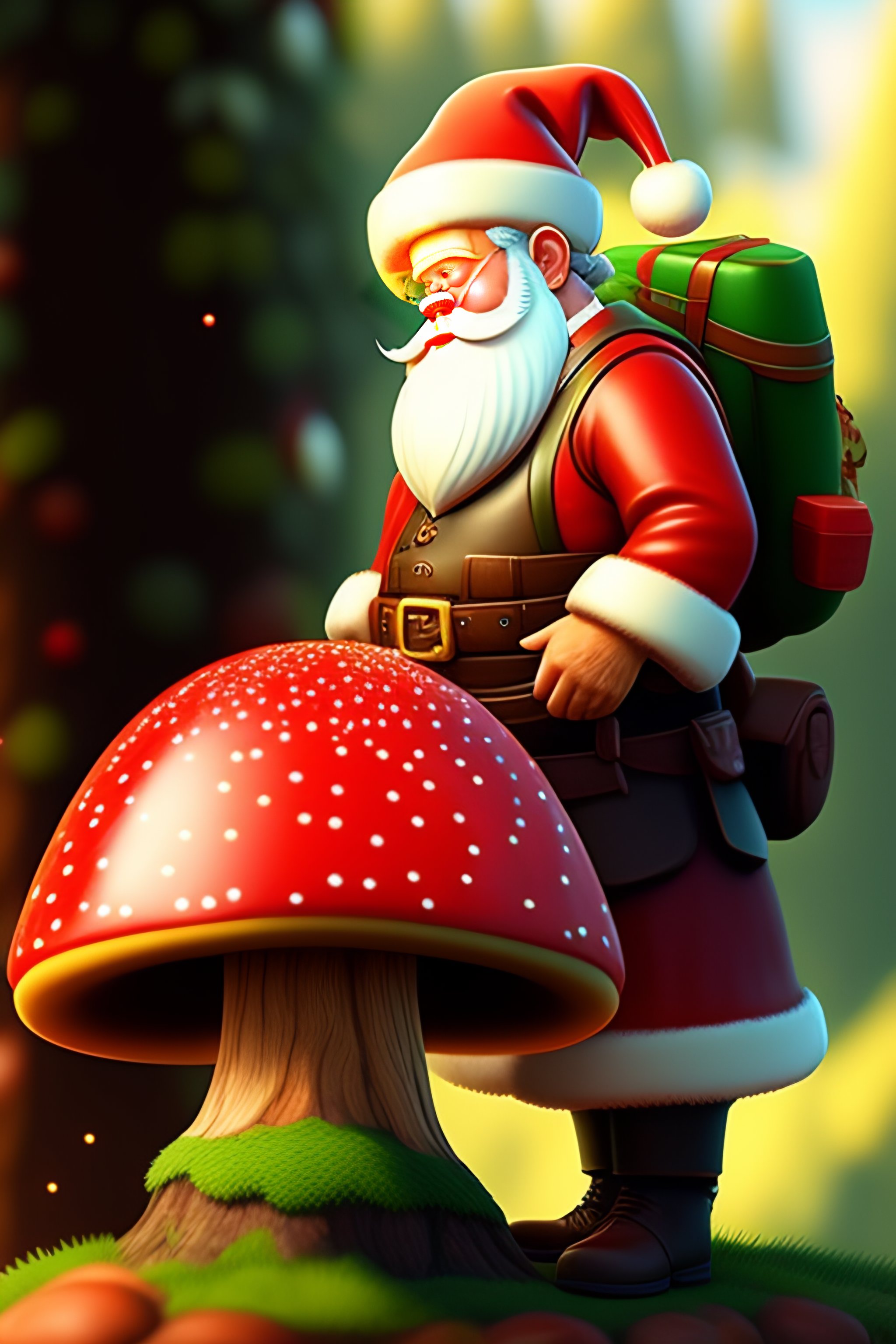 Lexica - Santa claus with a mushroom fly agaric in his hands, realistic ...
