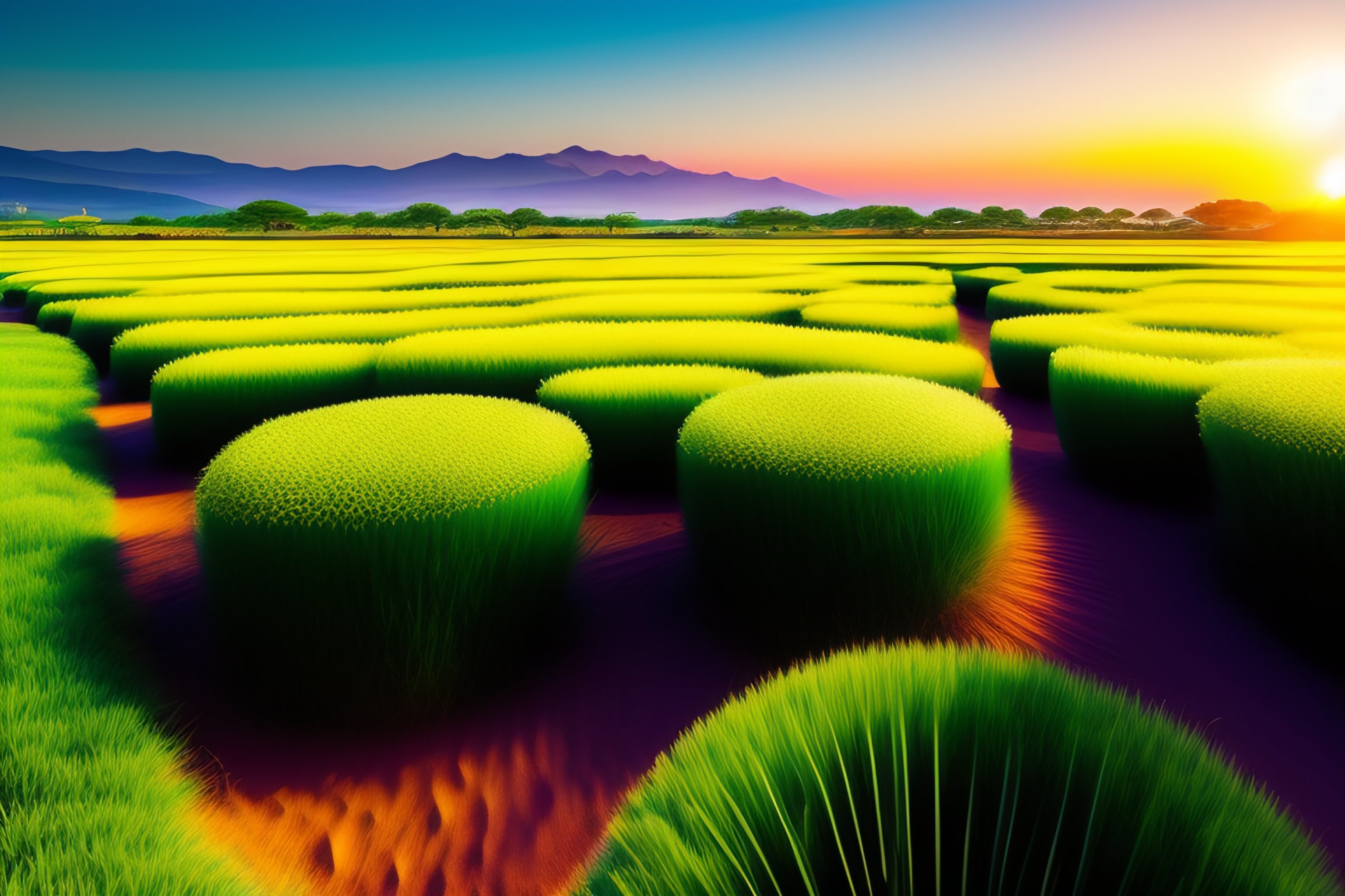 Lexica The landscape is completed by green and flowering fields, which extend to the horizon