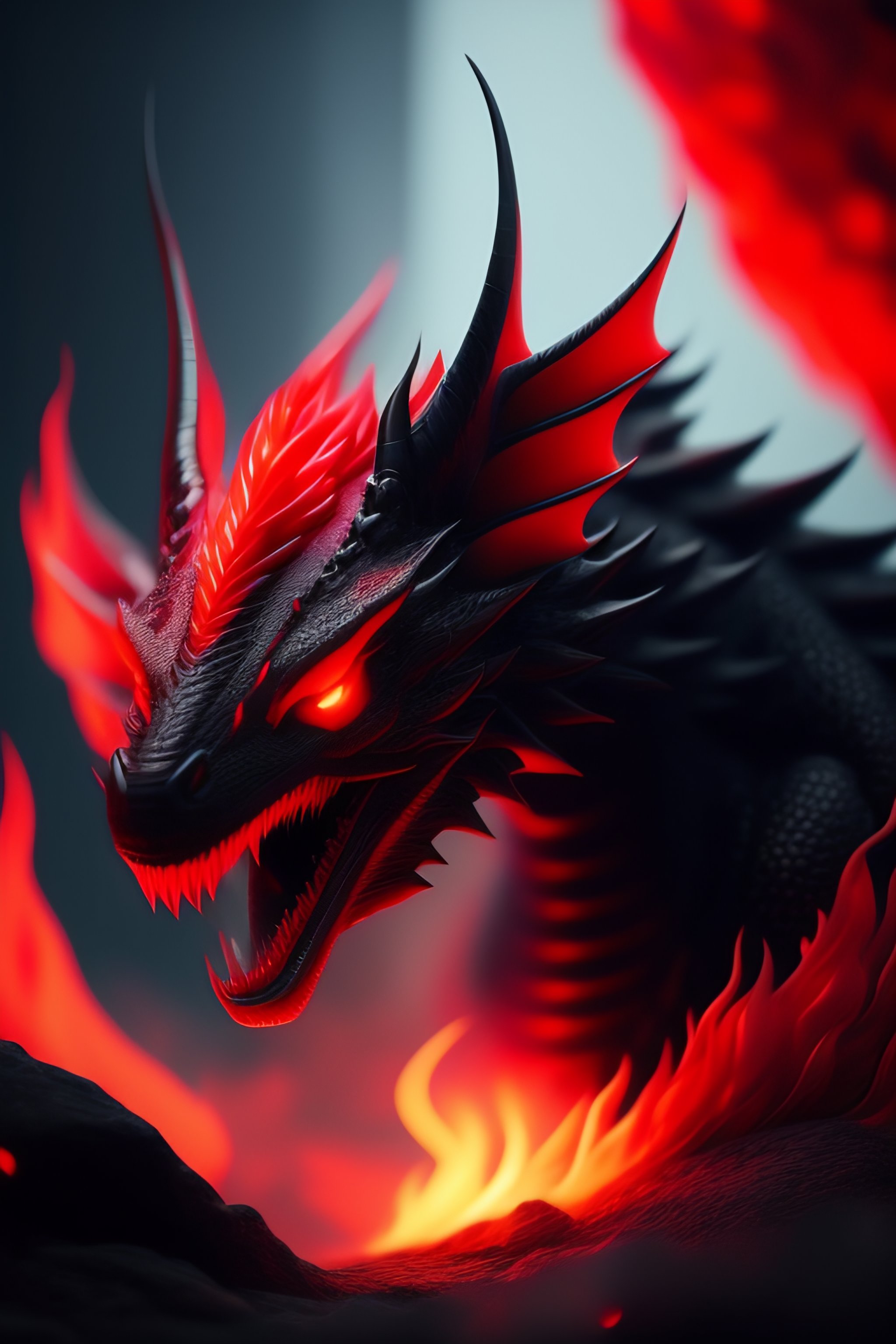 Lexica - Black dragon, red demonic eyes, red smoke background ...