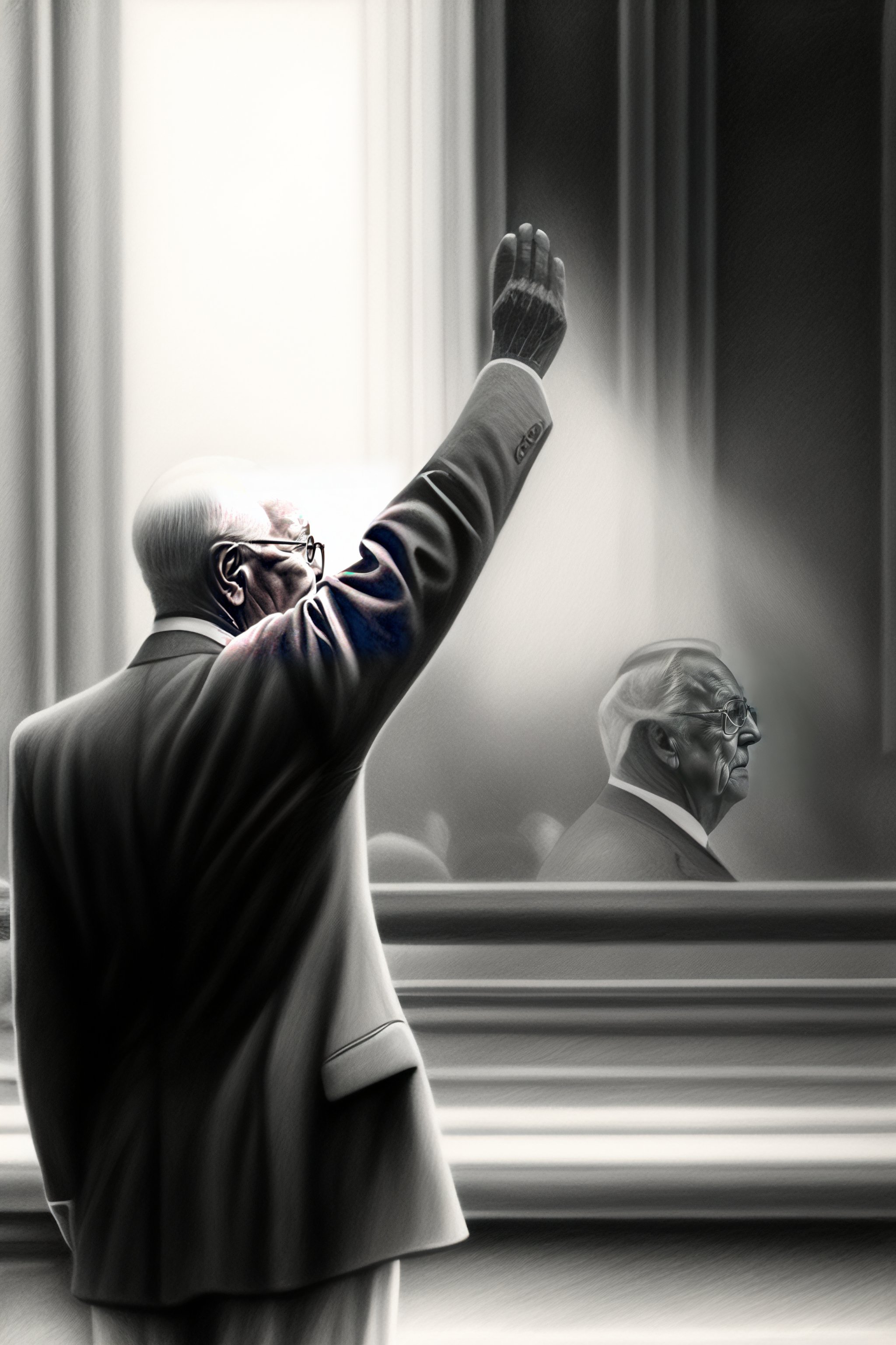 Lexica - Old man raising right hand, pencil drawing