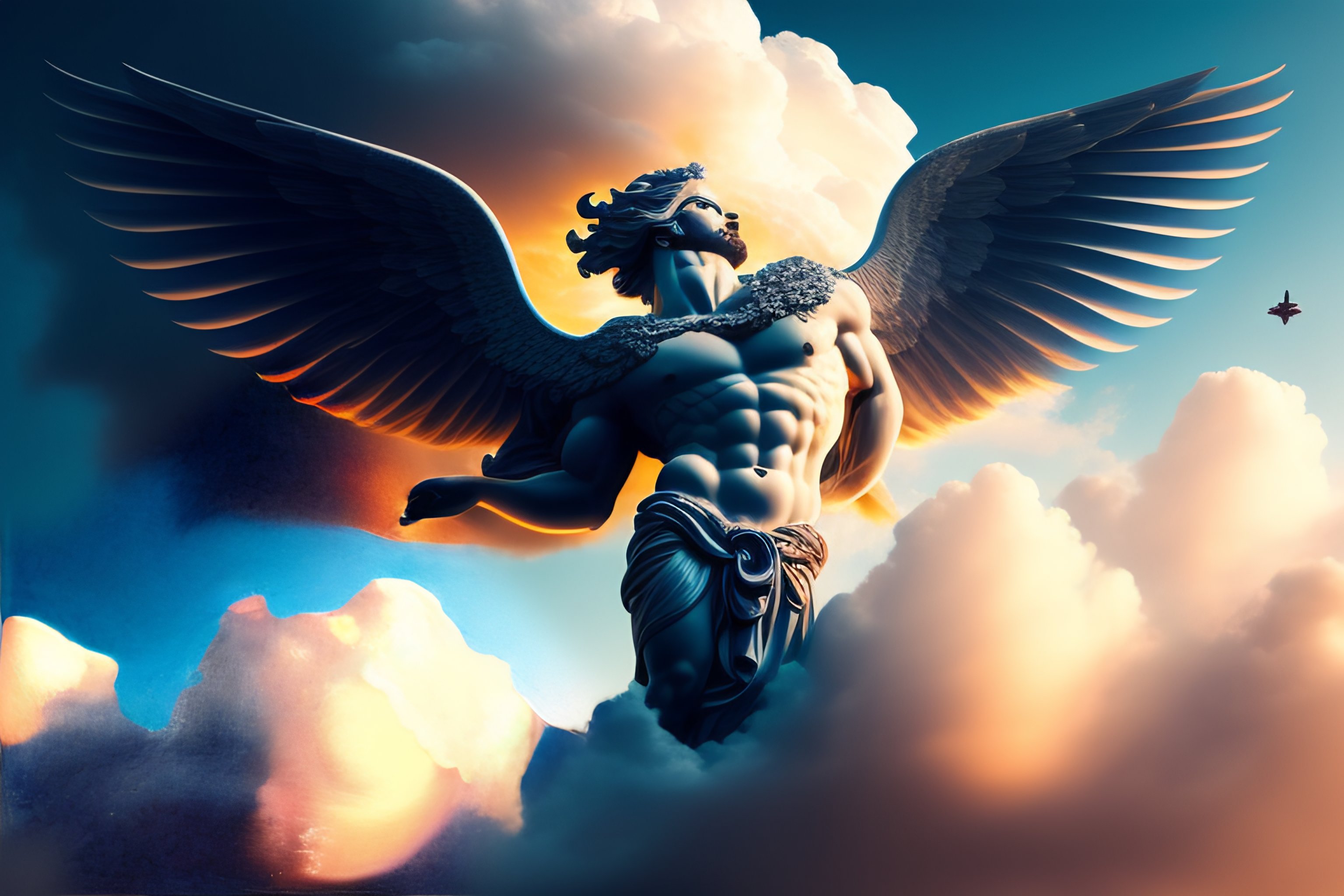 Lexica - A god from Greek mythology flying in the clouds