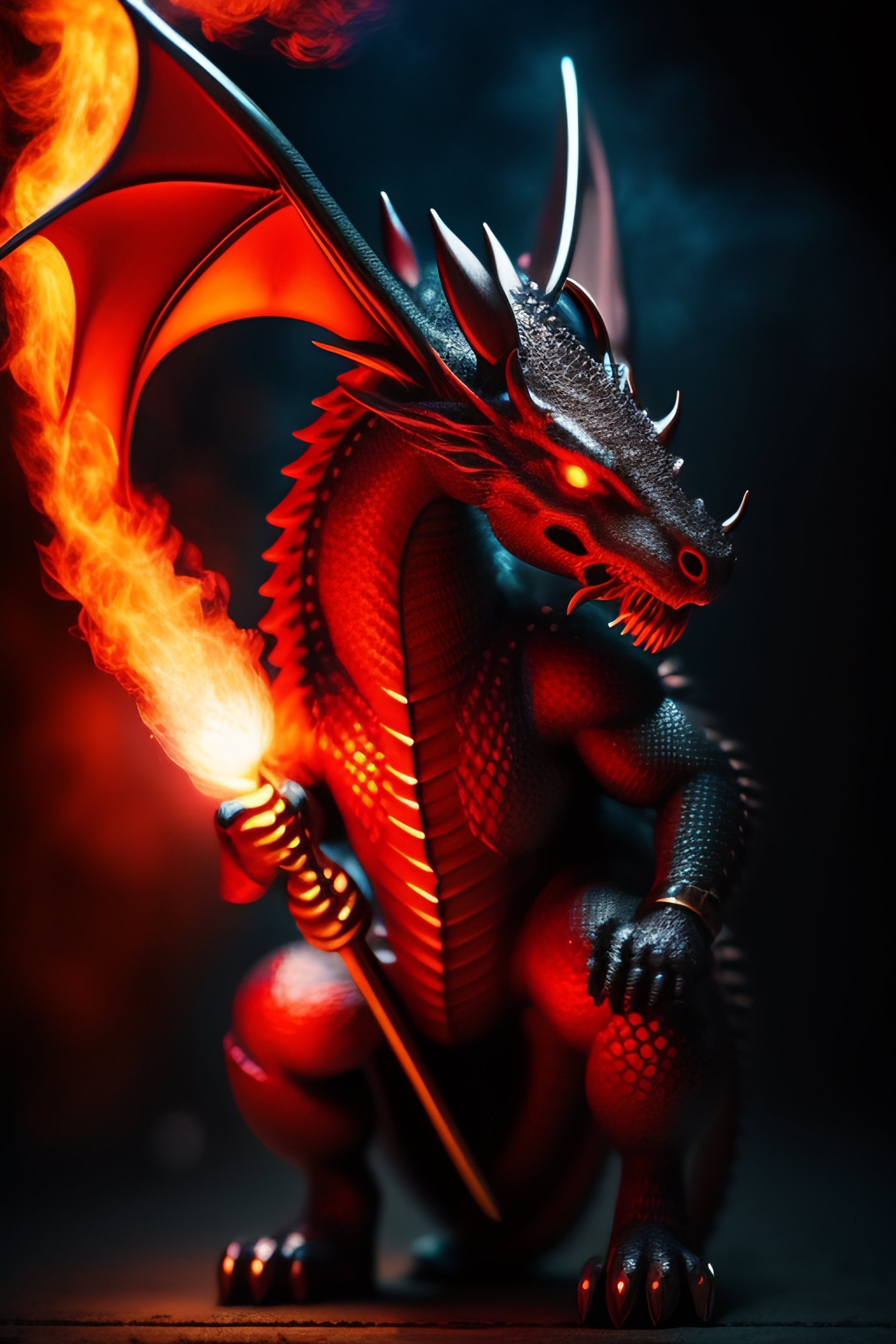 Lexica - Dragon humanoid big bobs red eyes full body welding a spear ...