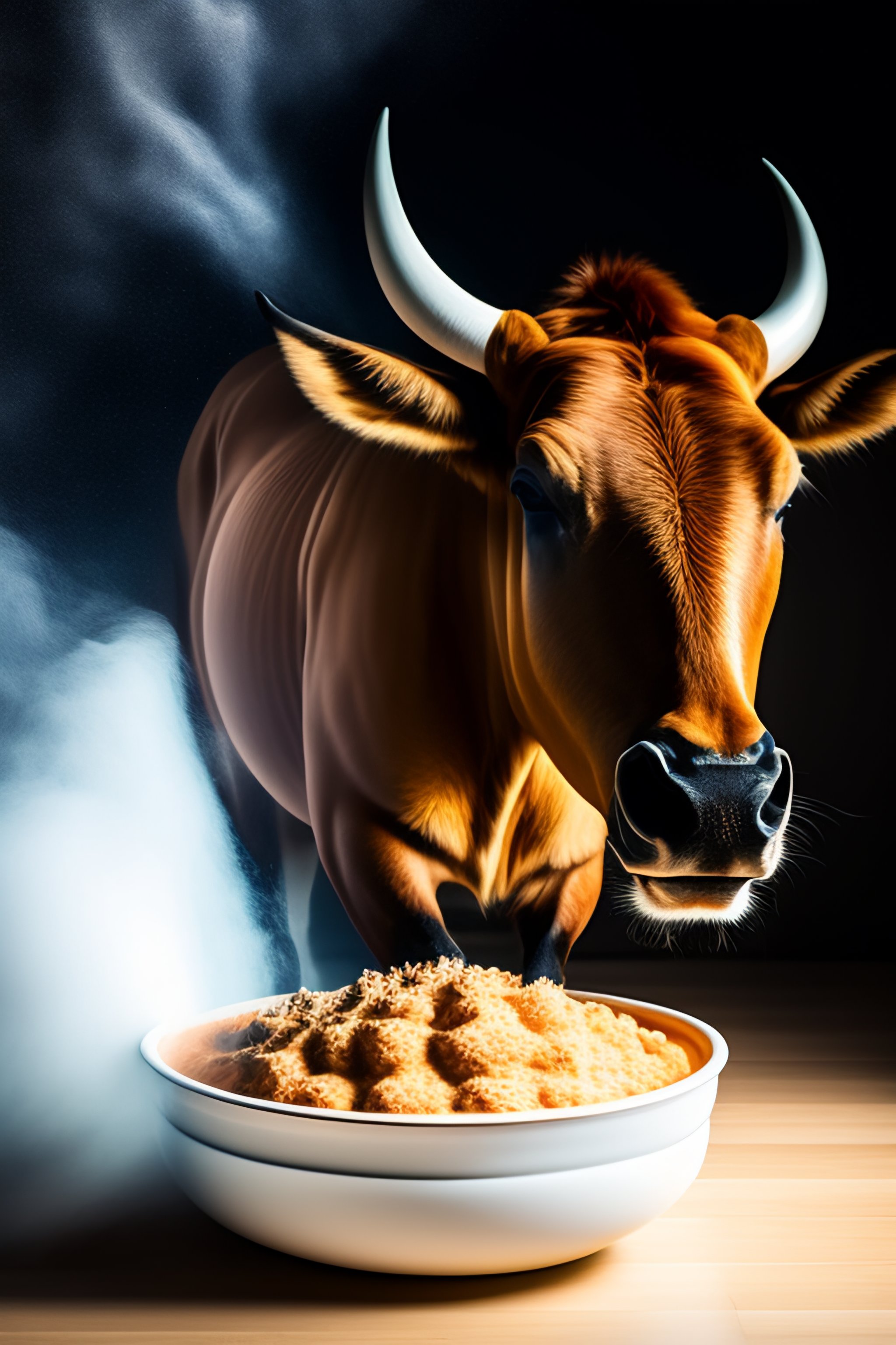Lexica - Exhausted ox jumps into bowl with sour cream
