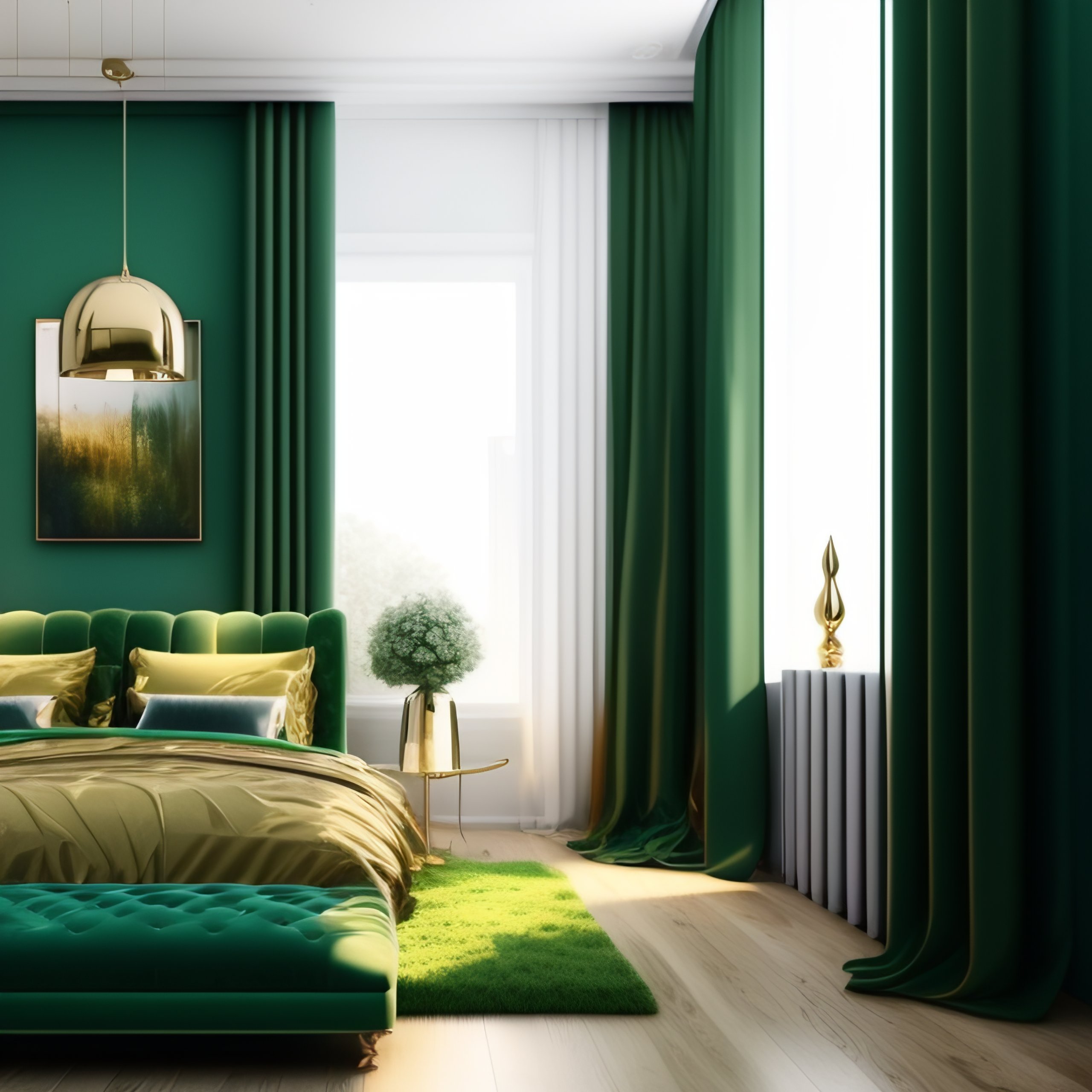 Lexica - Seagreen and golden small bedroom design