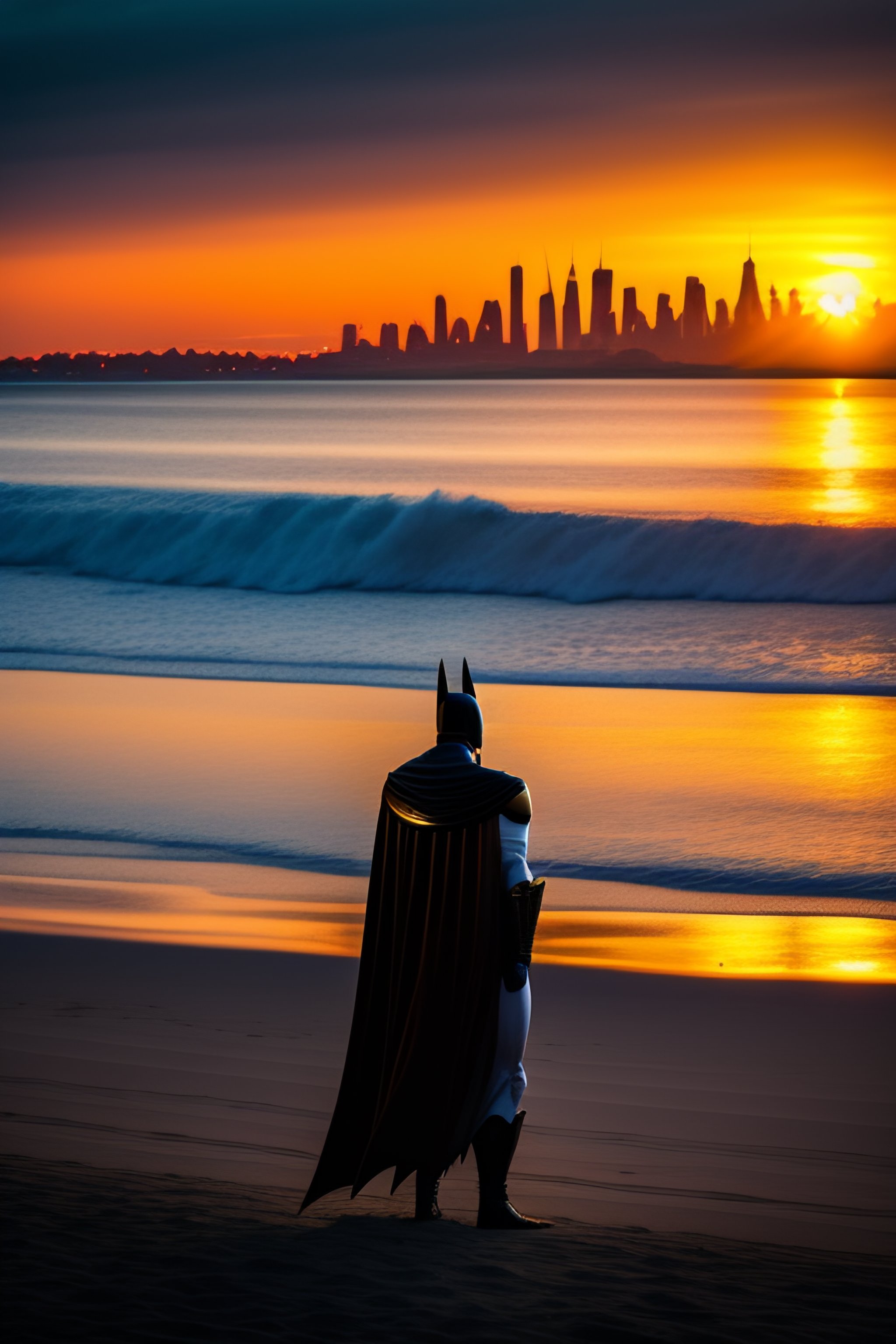 Lexica - Batman on the beach at sunset with brooklyn in the background